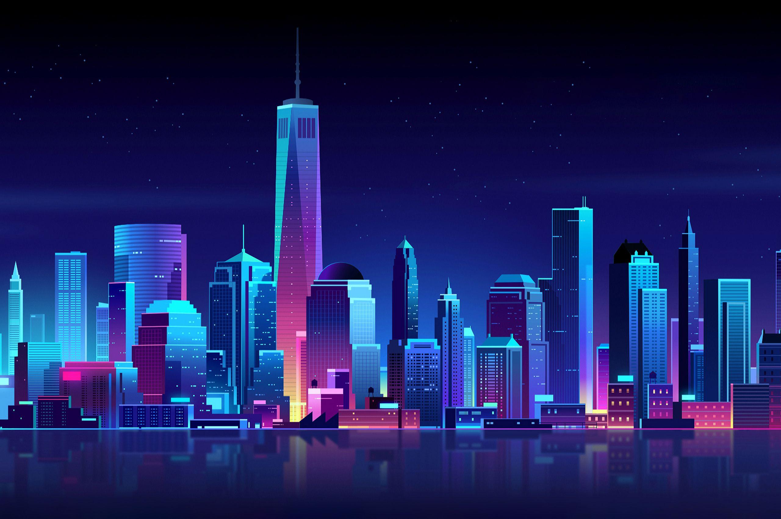 2560x1700 Tòa nhà ở New York Chủ nghĩa tối giản về đêm của Thành phố
