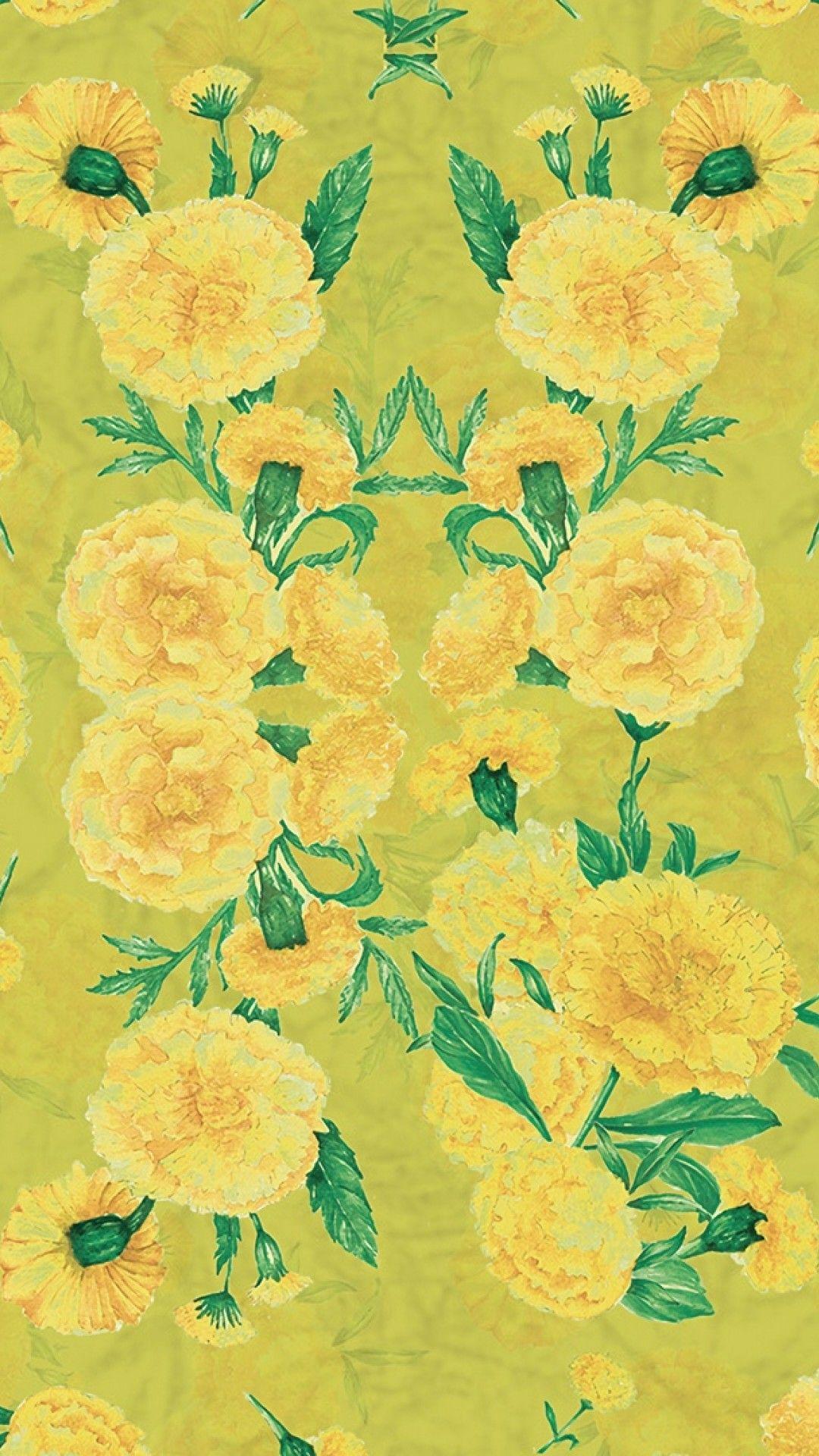 1080x1920 Yellow flowers pattern HD Wallpaper iPhone 6 / 6S Plus