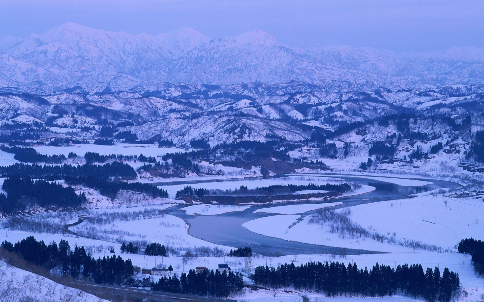 1920x1200 Winter: Ianuarie Winter Tree River Japonia Snow Wallpaper 4k for HD