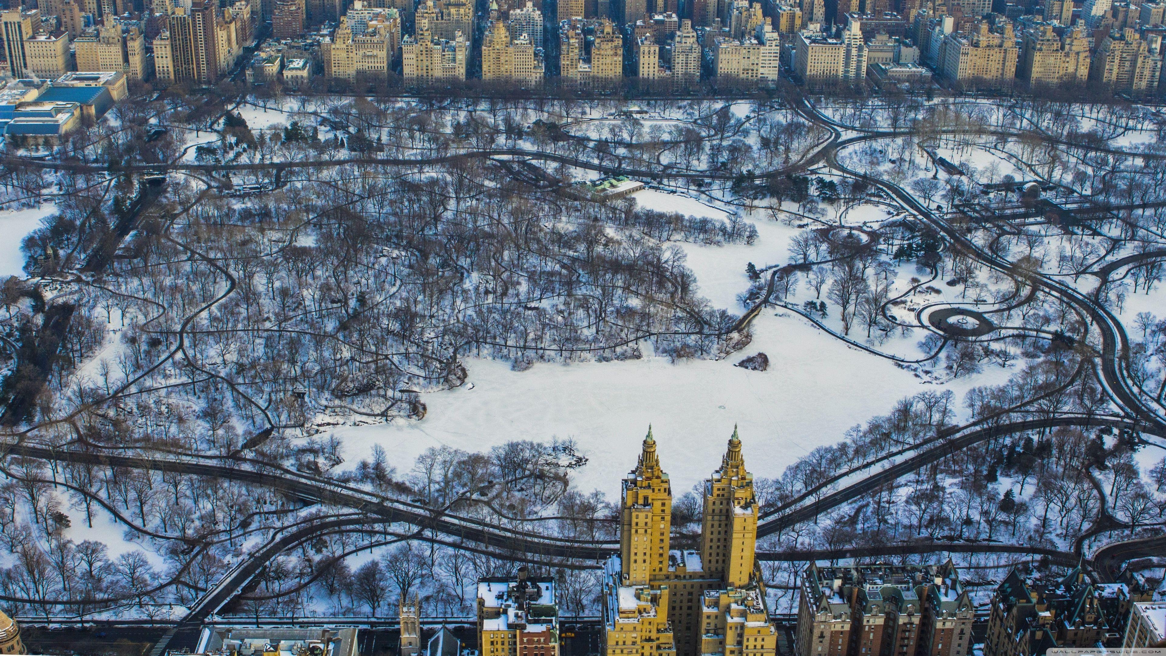 3840x2160 Central Park, Winter, Aerial ❤ 4K HD Desktop Wallpaper for 4K Ultra