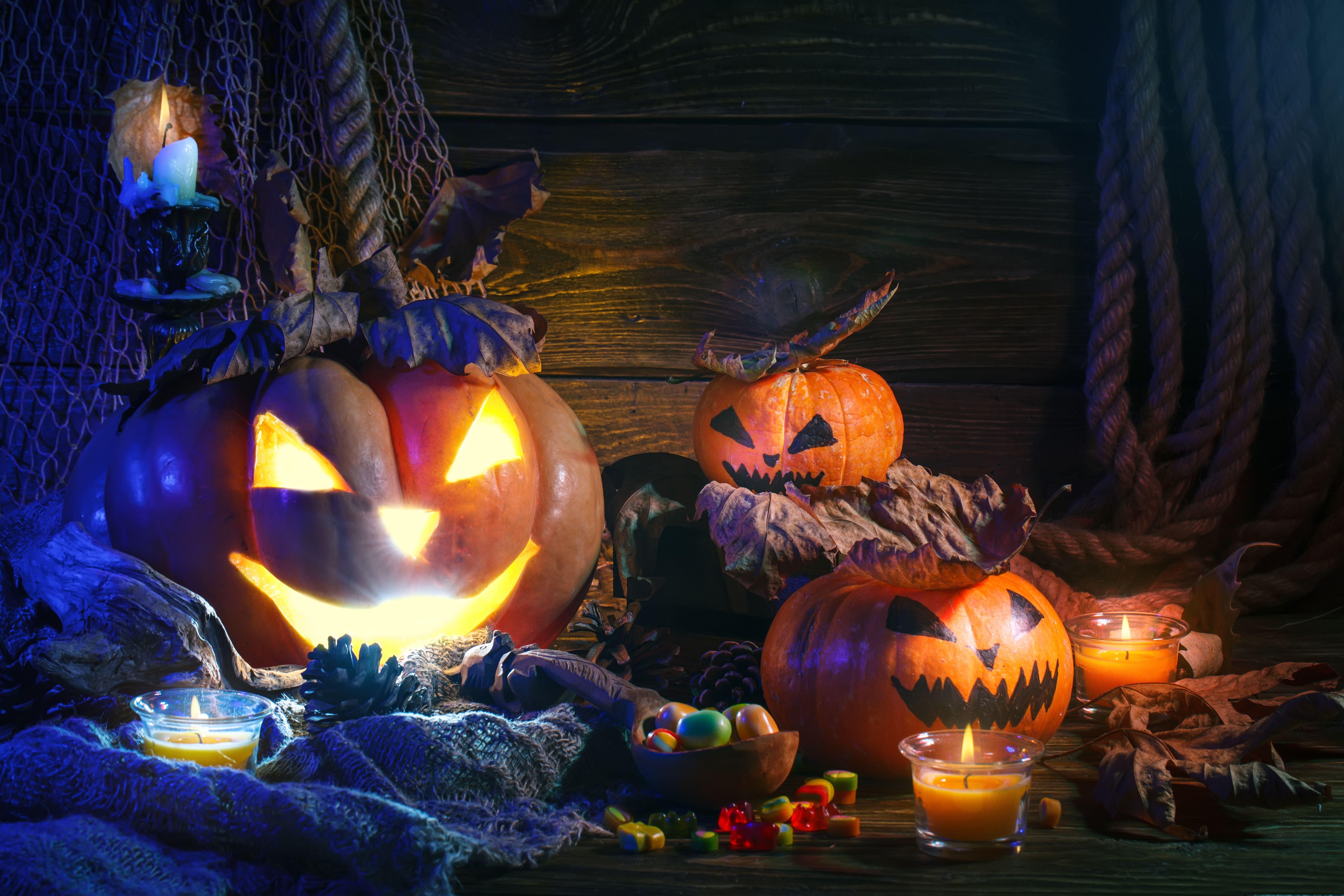 5477x3652 Still Life, Halloween, Jack O Lantern, Candle