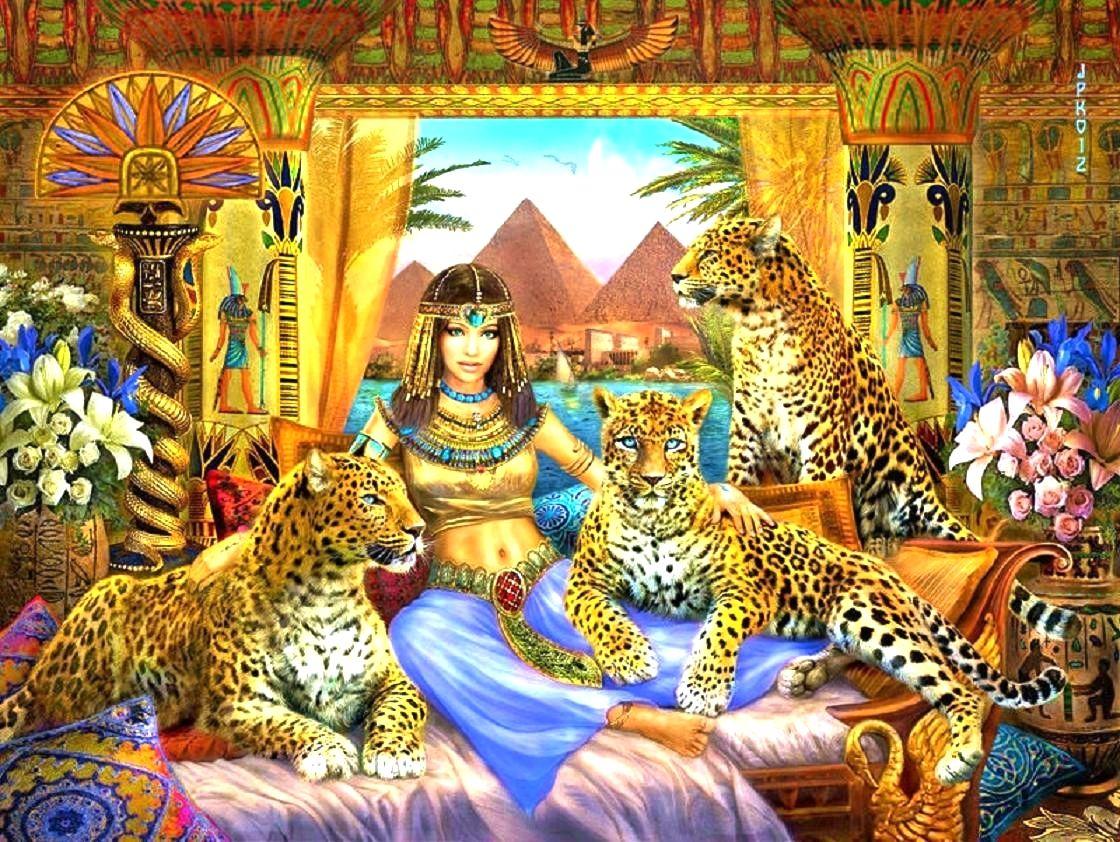 1120x842 Egyptian Queen & Her Leopards Download HD Wallpaper