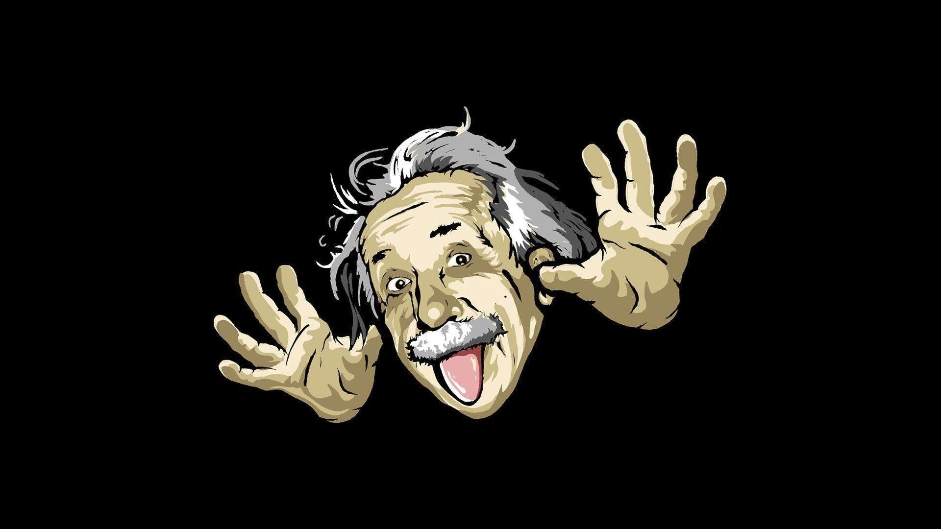 1920x1080 Funny Face Cover Cartoon Albert Einstein Black Wallpaper HD Free