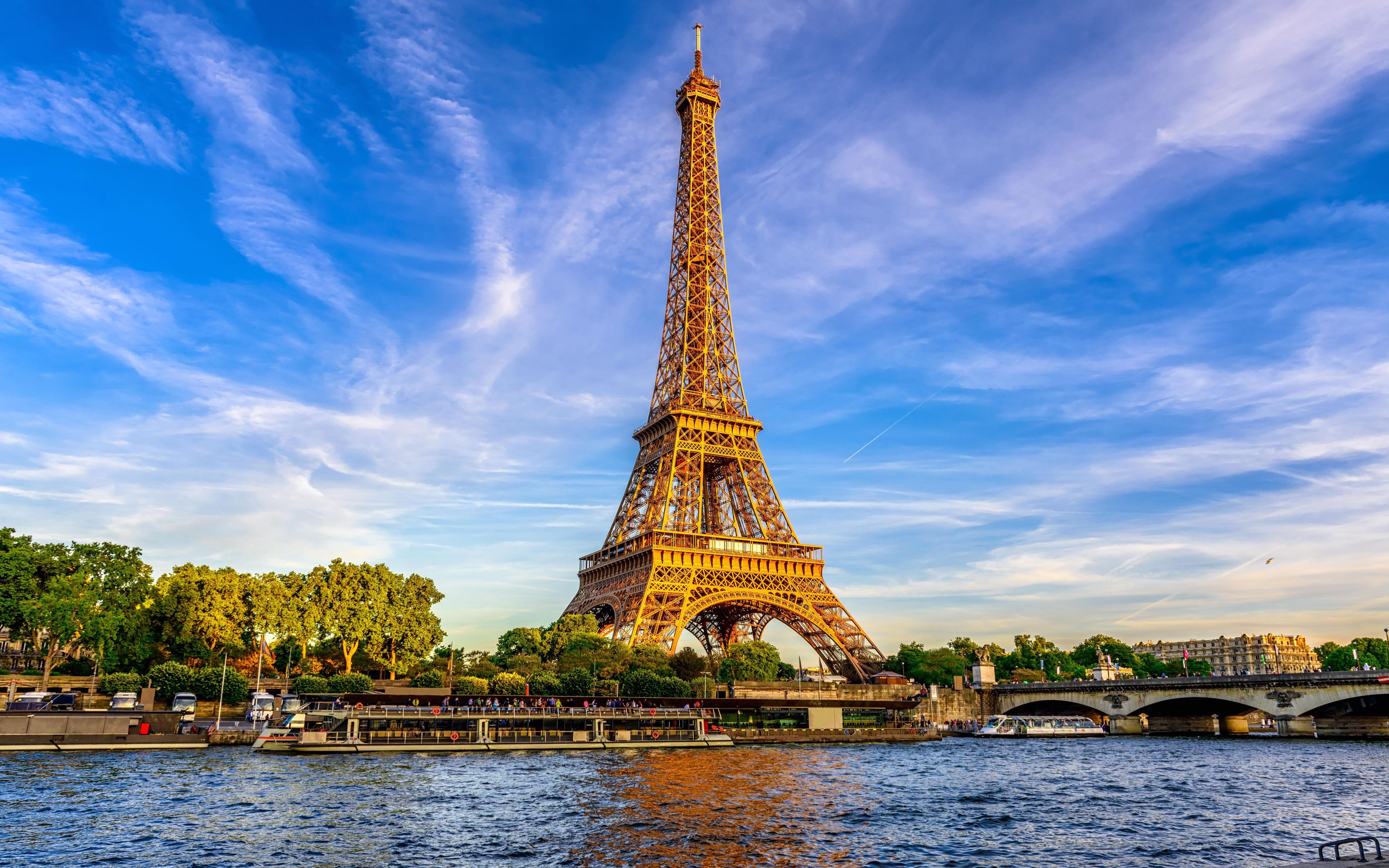 5200x3250 Các thành phố Châu Âu Tháp Eiffel và Sông Seine Paris Pháp 4k