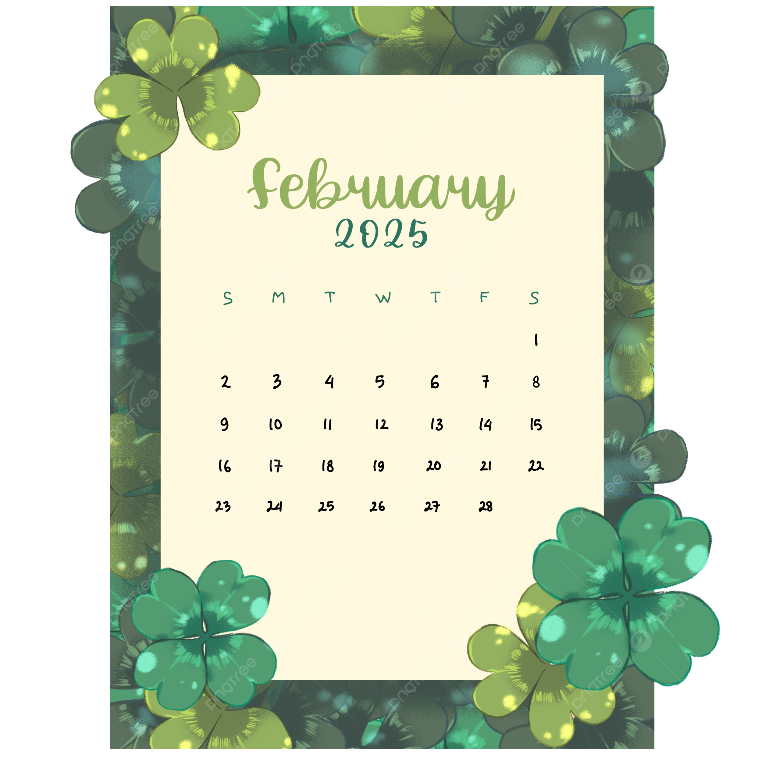 2500x2500 Green Clover Monthly February Calendar