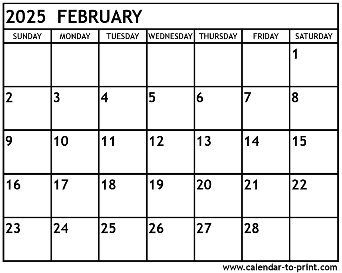 1200x960 February 2025 Calendar Printable