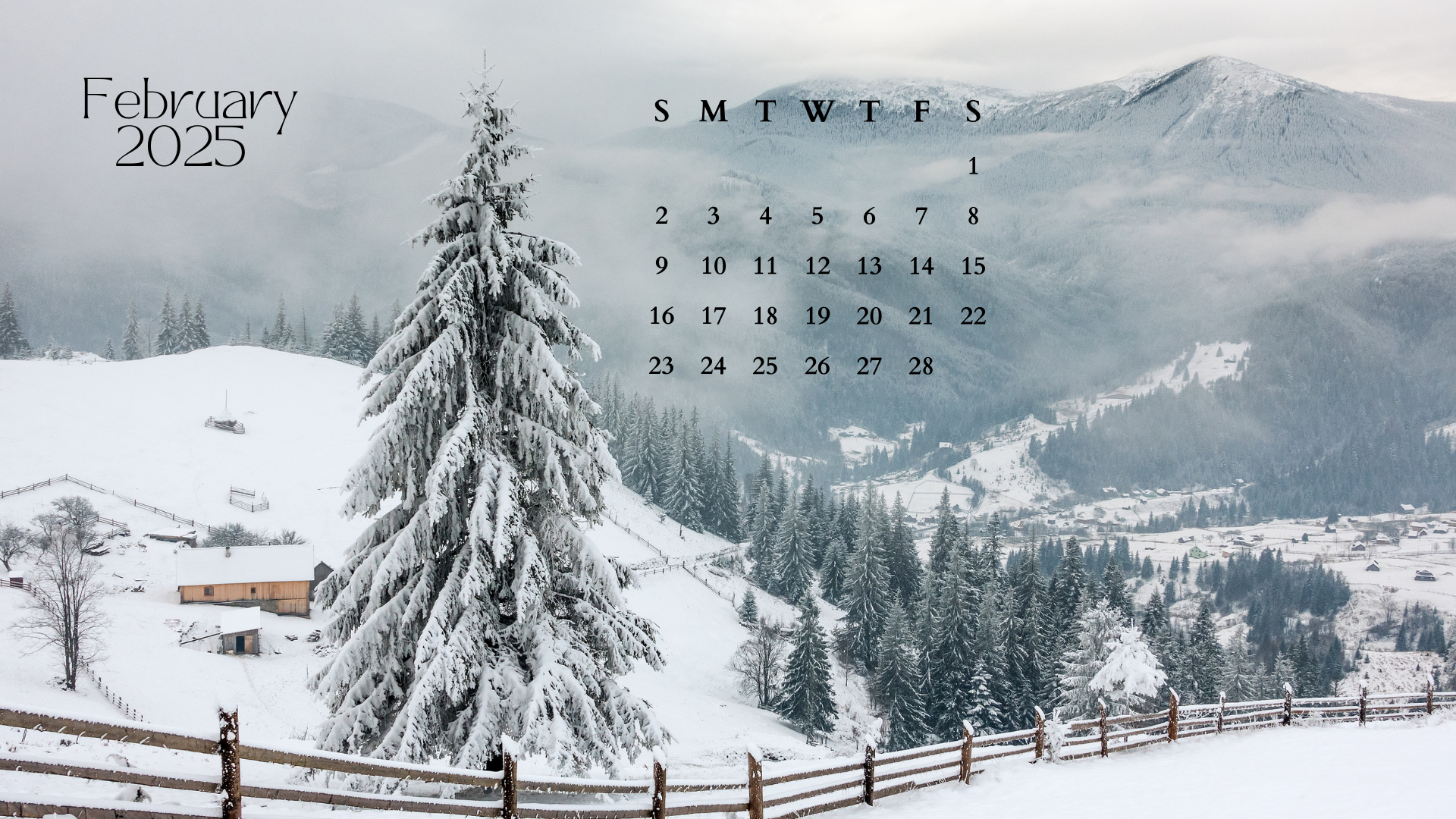 1920x1080 FREE FEBRUARY 2025 DESKTOP CALENDAR