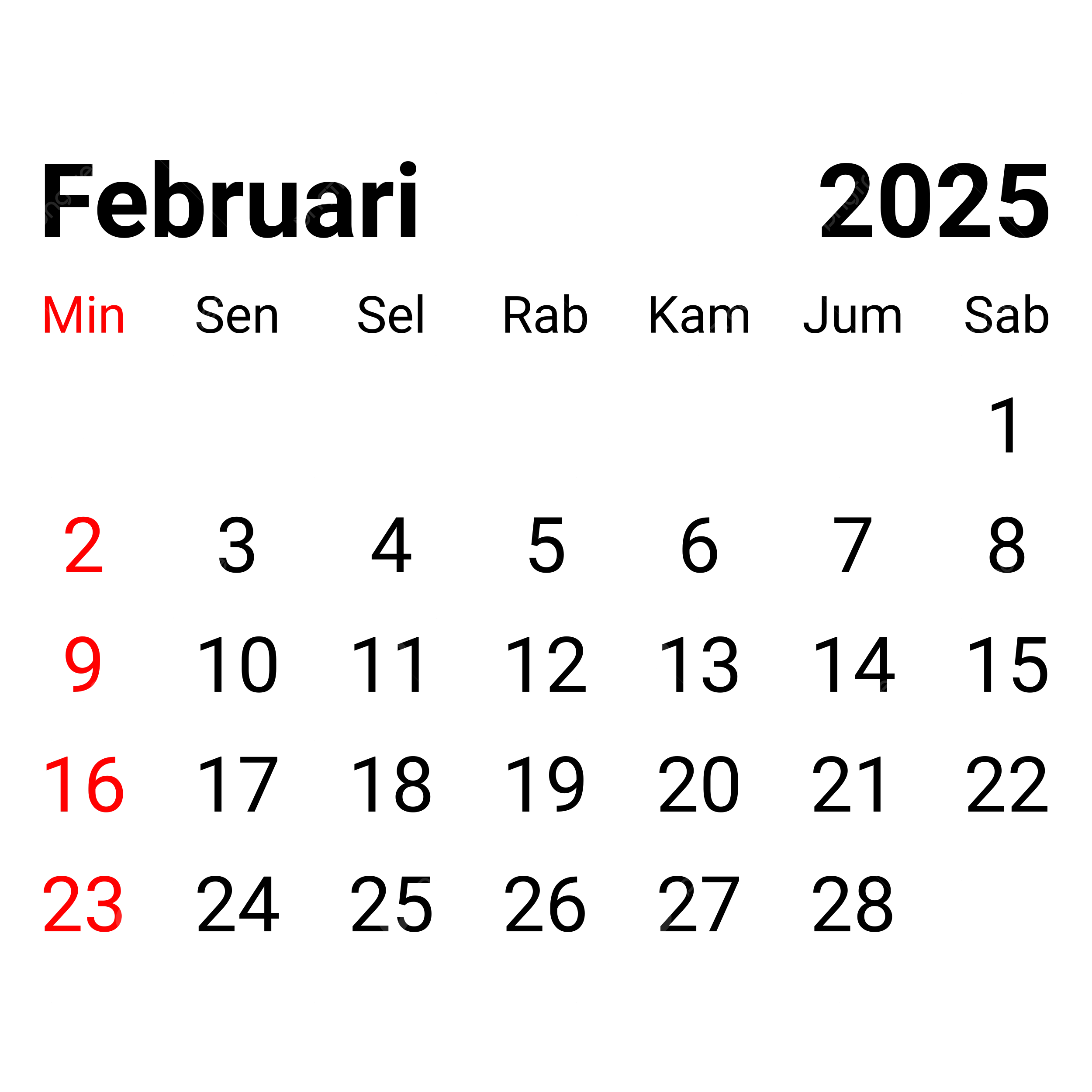 2500x2500 February 2025 PNG Transparent Image