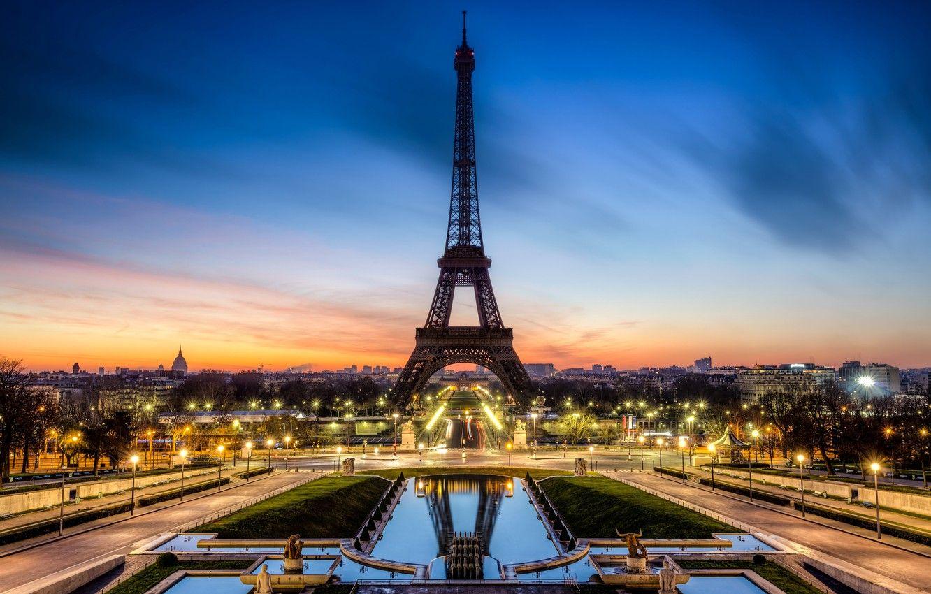 1332x850 Wallpaper road, sunset, the city, lights, France, Paris