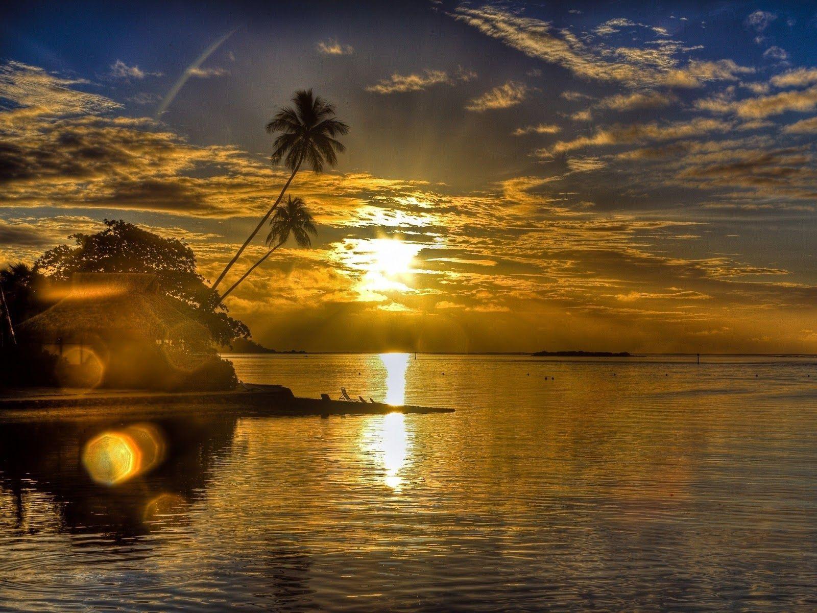 1600x1200 Tropical Island Sunset Wallpaper Picture