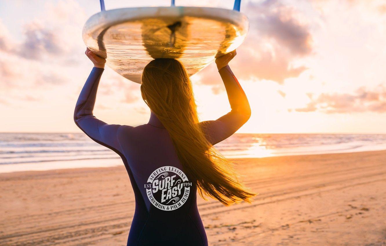 1332x850 Wallpaper girl, sunset, surf image for desktop, section