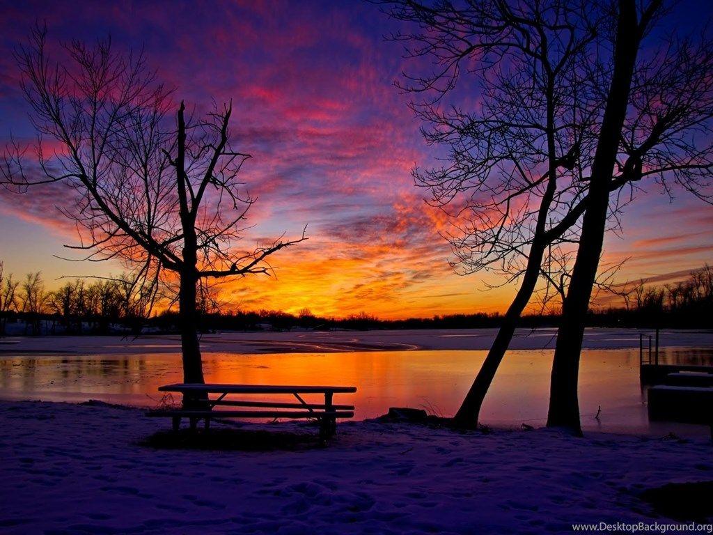 1024x768 Winter Sunset Desktop Wallpaper HD Wallpaper Background Of