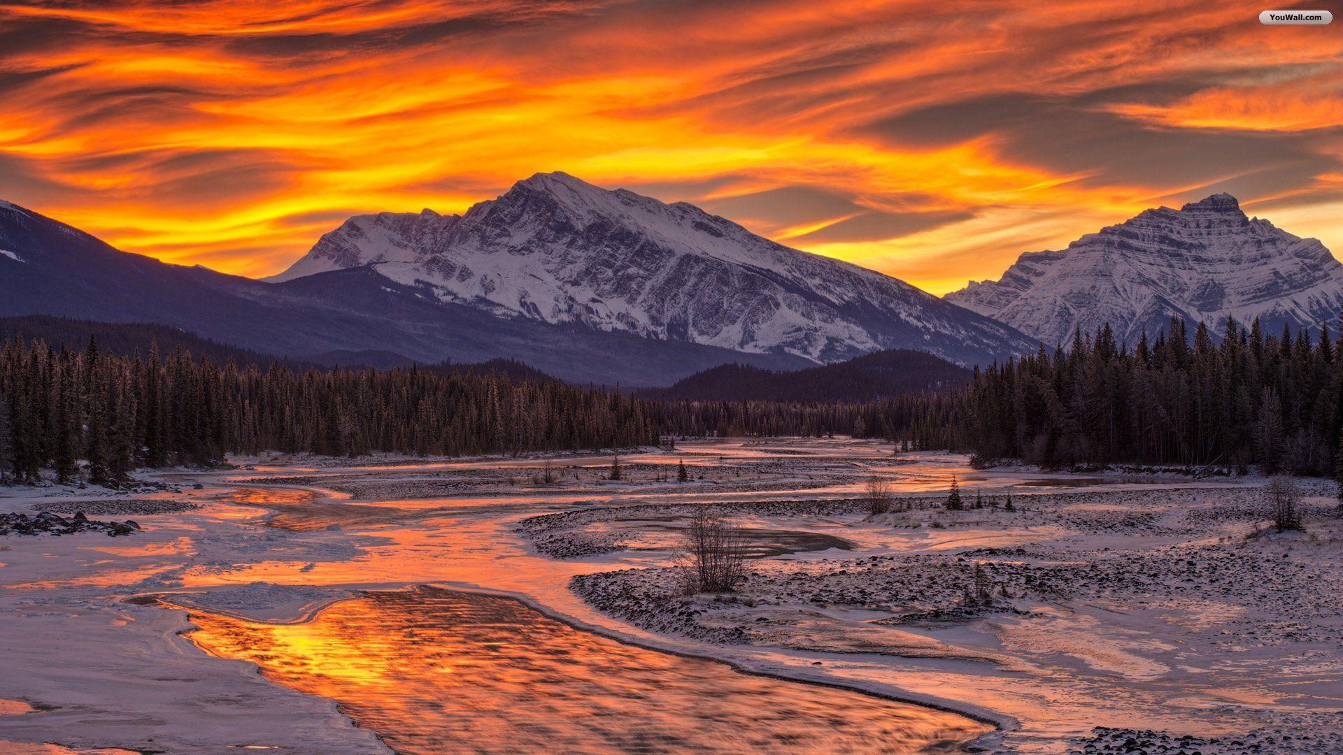 1920x1080 Snowy Mountain Sunset Wallpaper High Definition