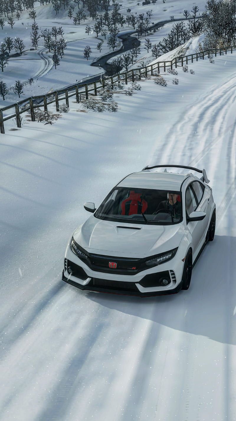 800x1422 Fh4 honda Civic, car, drift, forza, nice car, white, whitecar, HD phone wallpaper