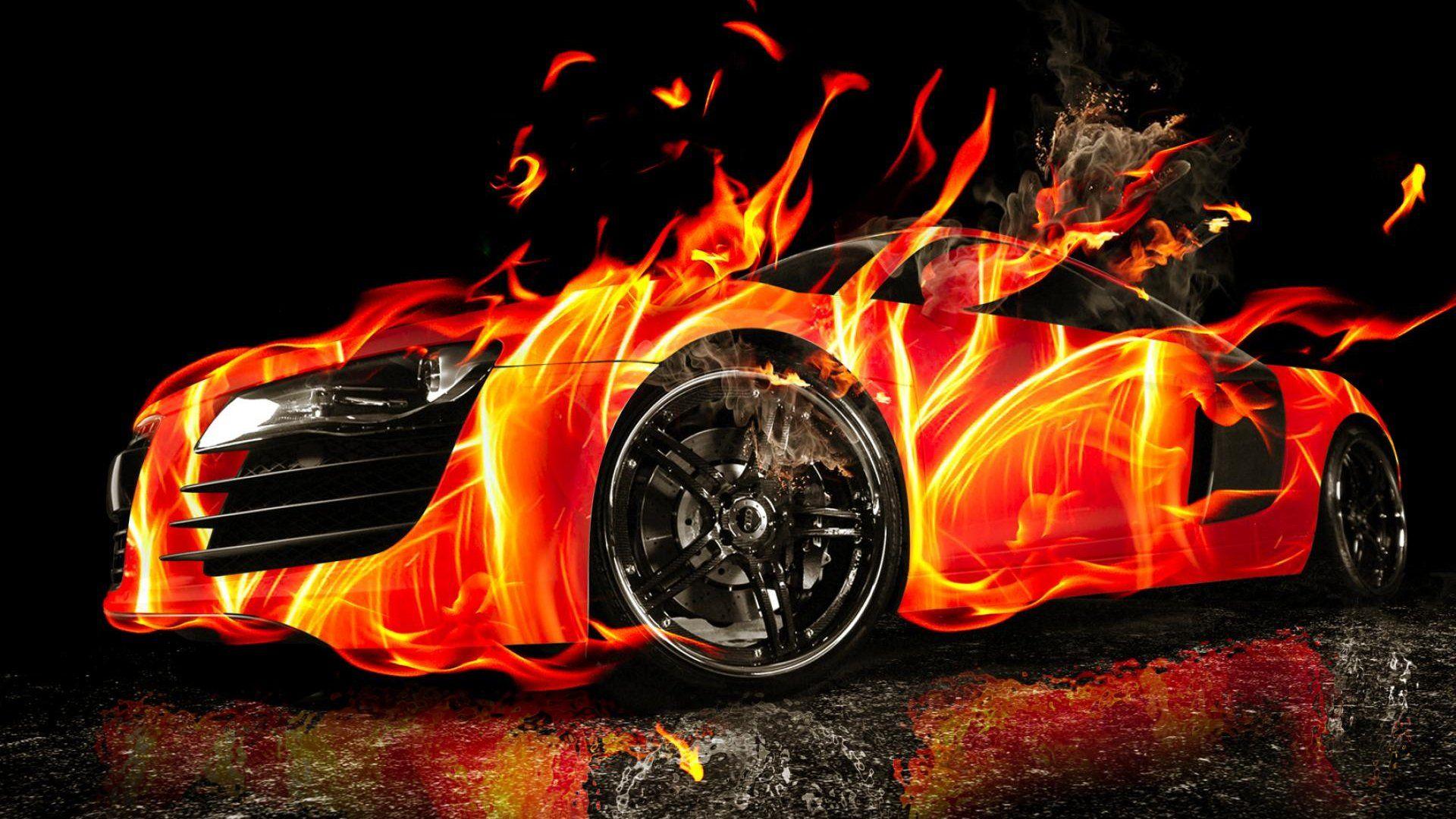1920x1080 3D Nice Fire Sport Car Wallpaper HD