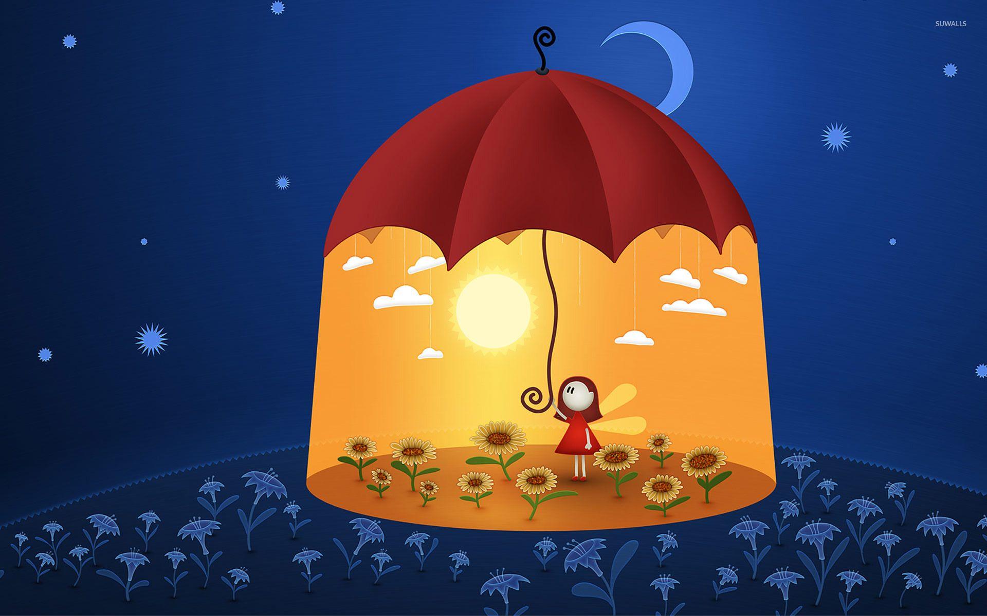 1920x1200 Girl keeping the sunshine under the umbrella wallpaper Art
