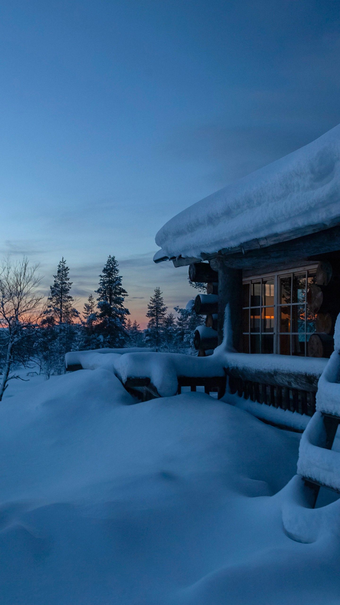 1440x2560 Finland Snow And Cabin Covered With