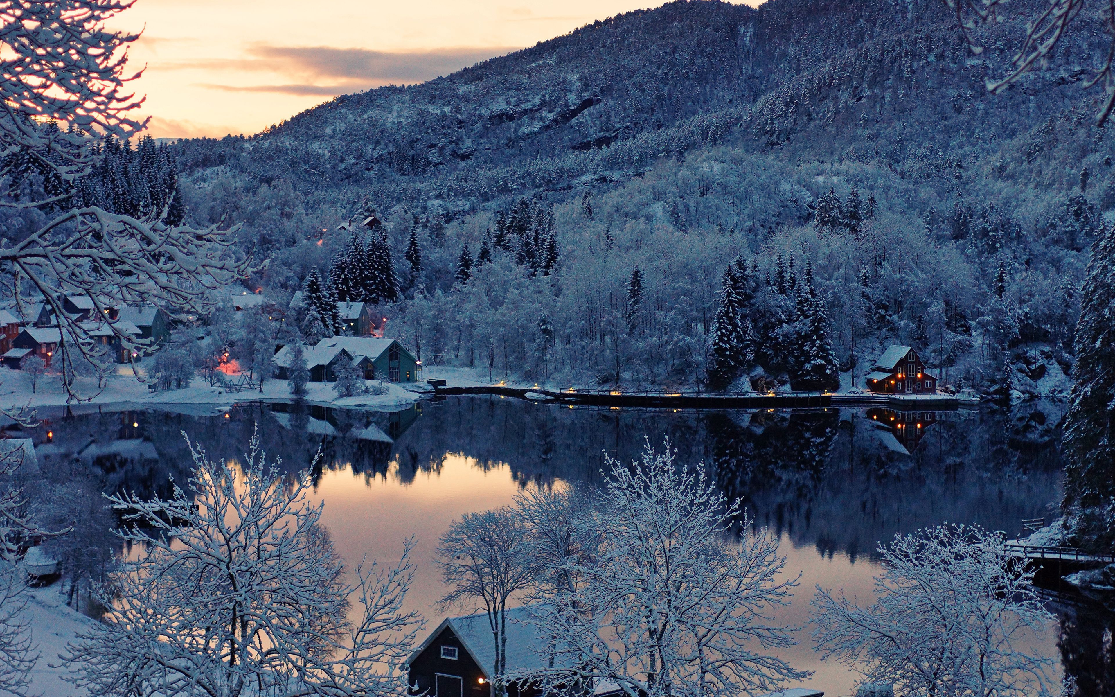 3840x2400 Photos Finland Winter Nature Lake