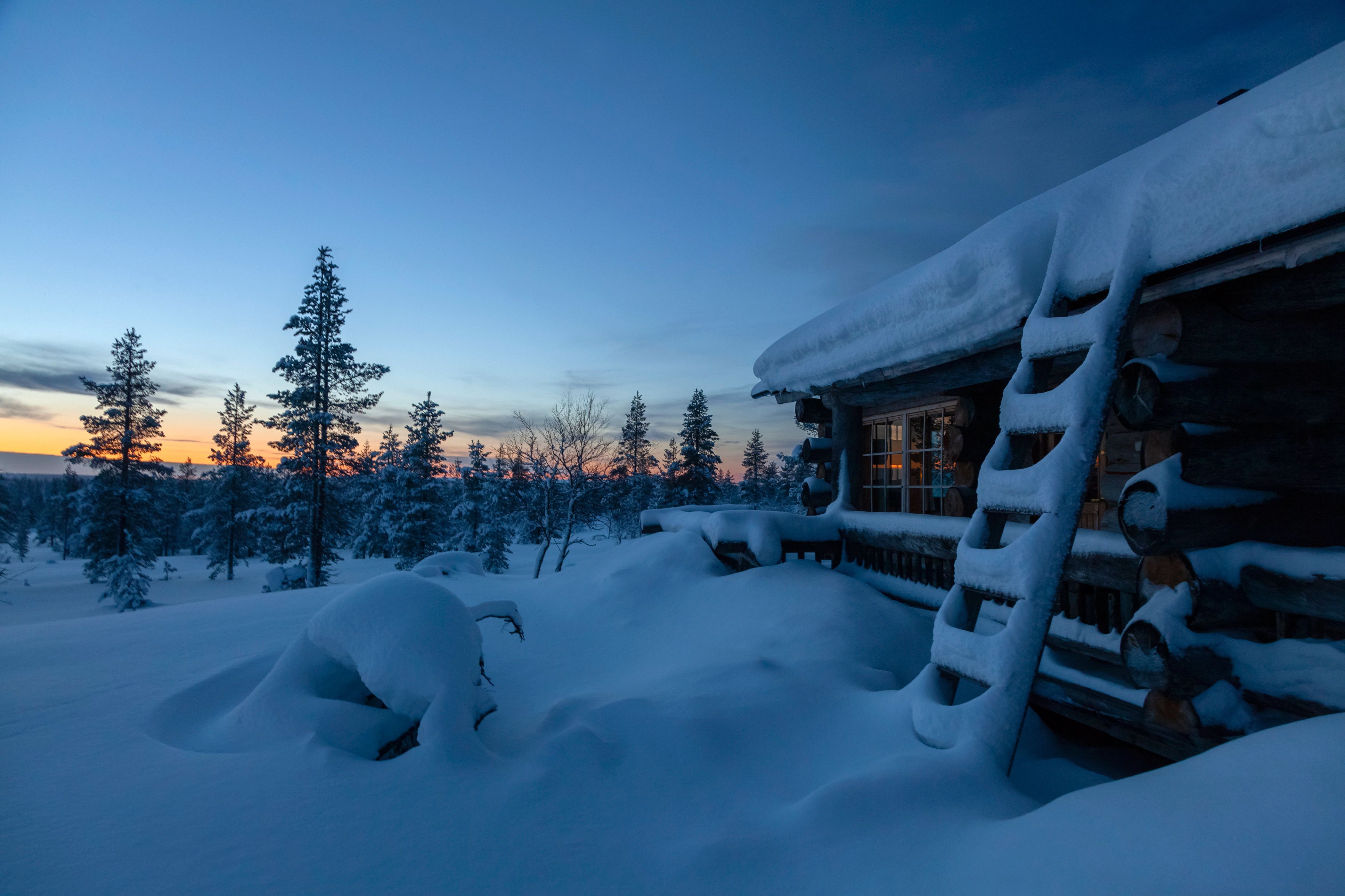 4200x2800 Download Finland Cabin Sunset Snow