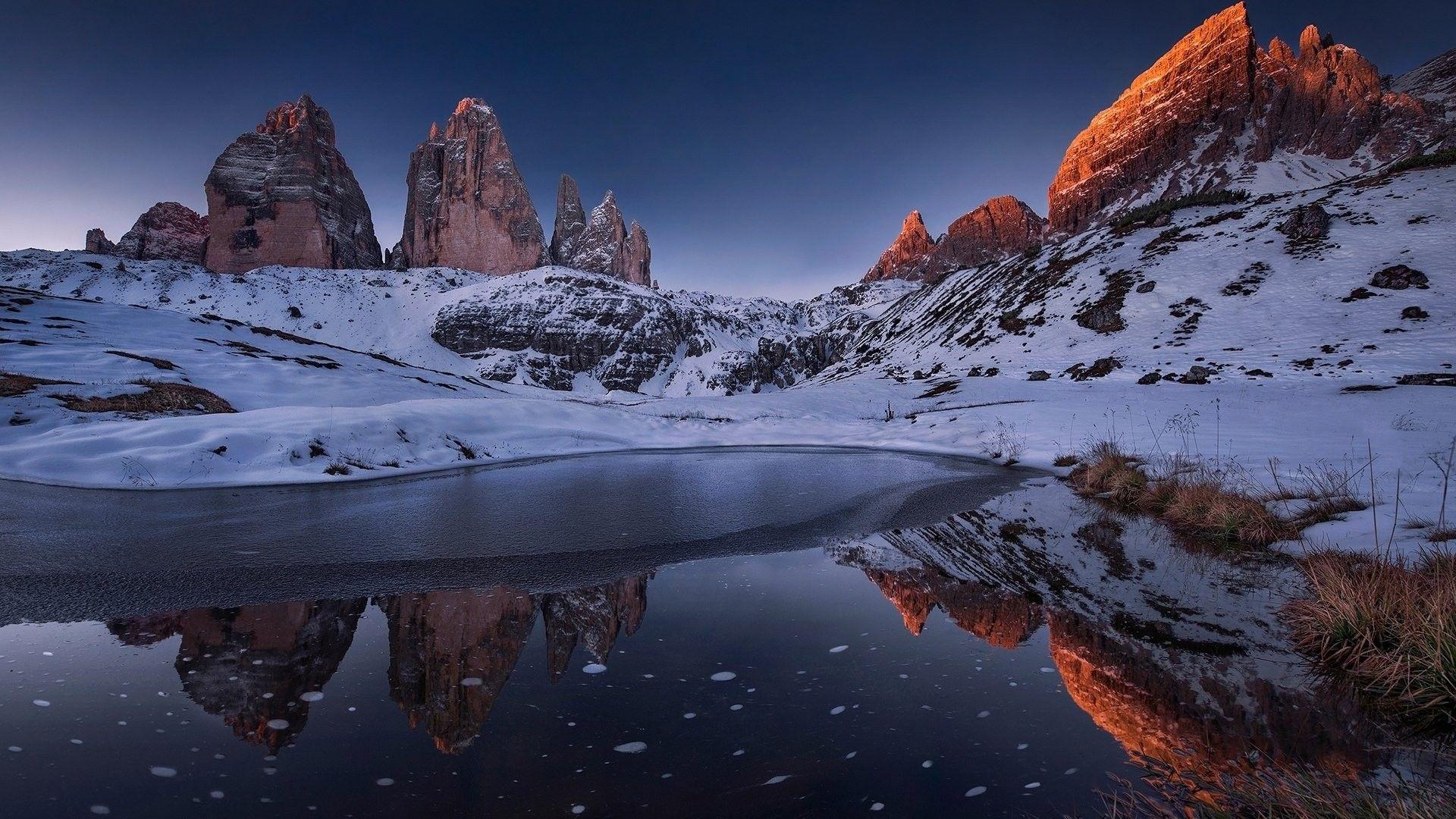 1920x1080 #rock, #snow, #nature, #grass, #reflection, #frozen