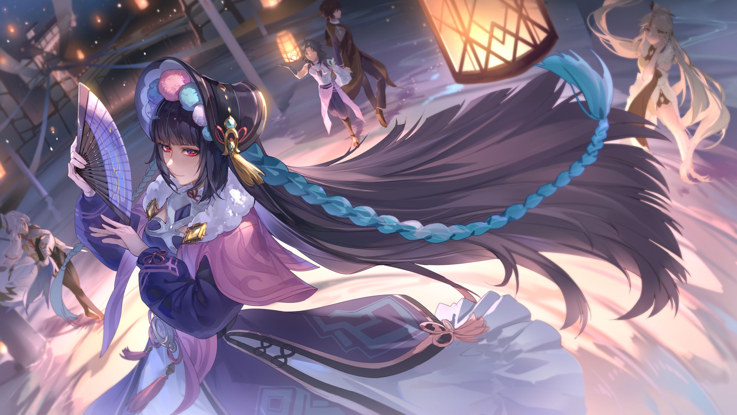 2560x1440 Long Blue Hair Yun Jin HD Genshin