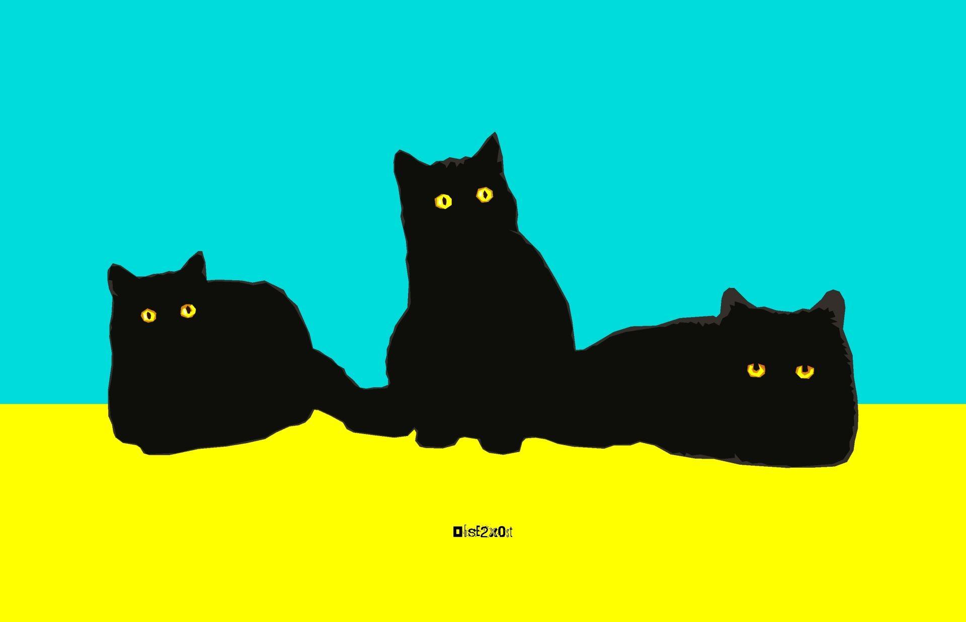 1920x1238 Computer graphic art print image file of three black cats in minimal geometric style. Black cat art, Background image wallpaper, Cat art
