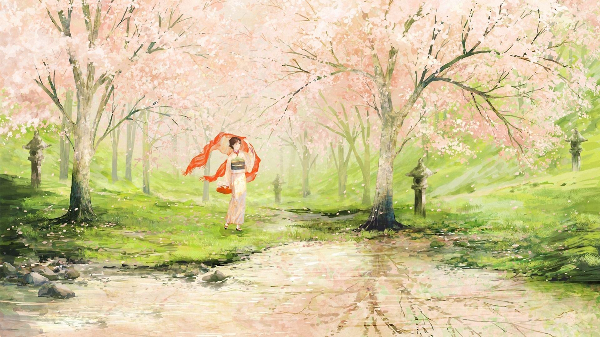 1920x1080 Cherry Blossom Geisha Japan desktop PC and Mac wallpaper