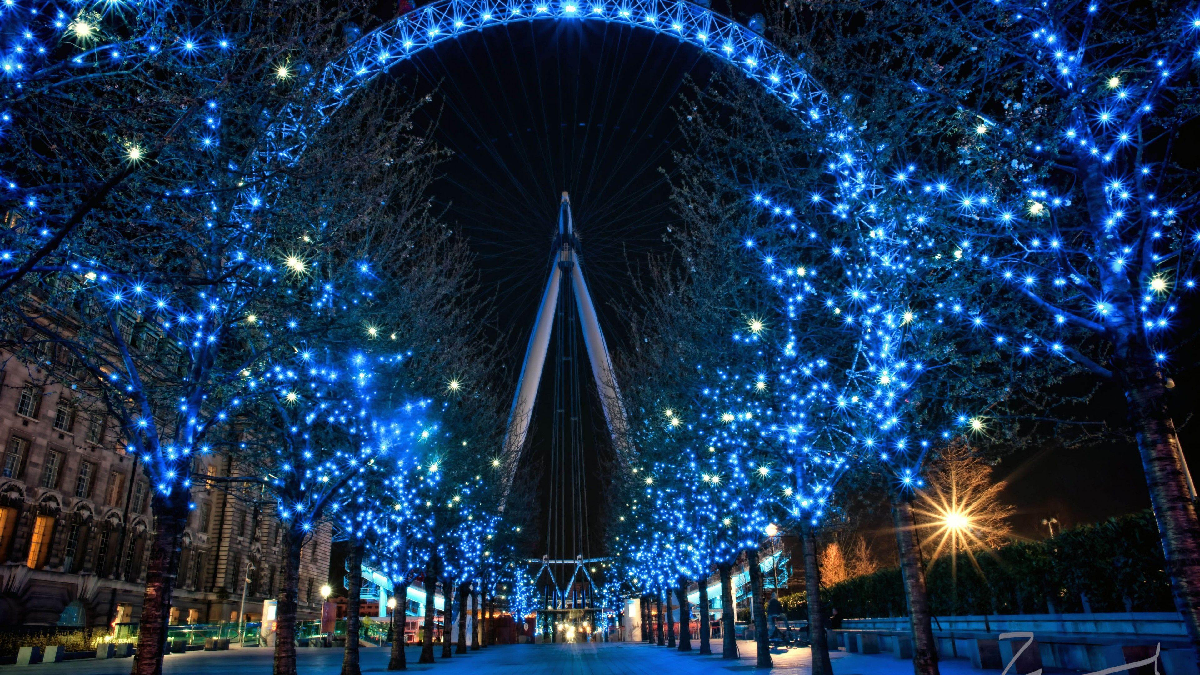 3840x2160 Wallpaper London Eye, England, Travel. Tourism, Night
