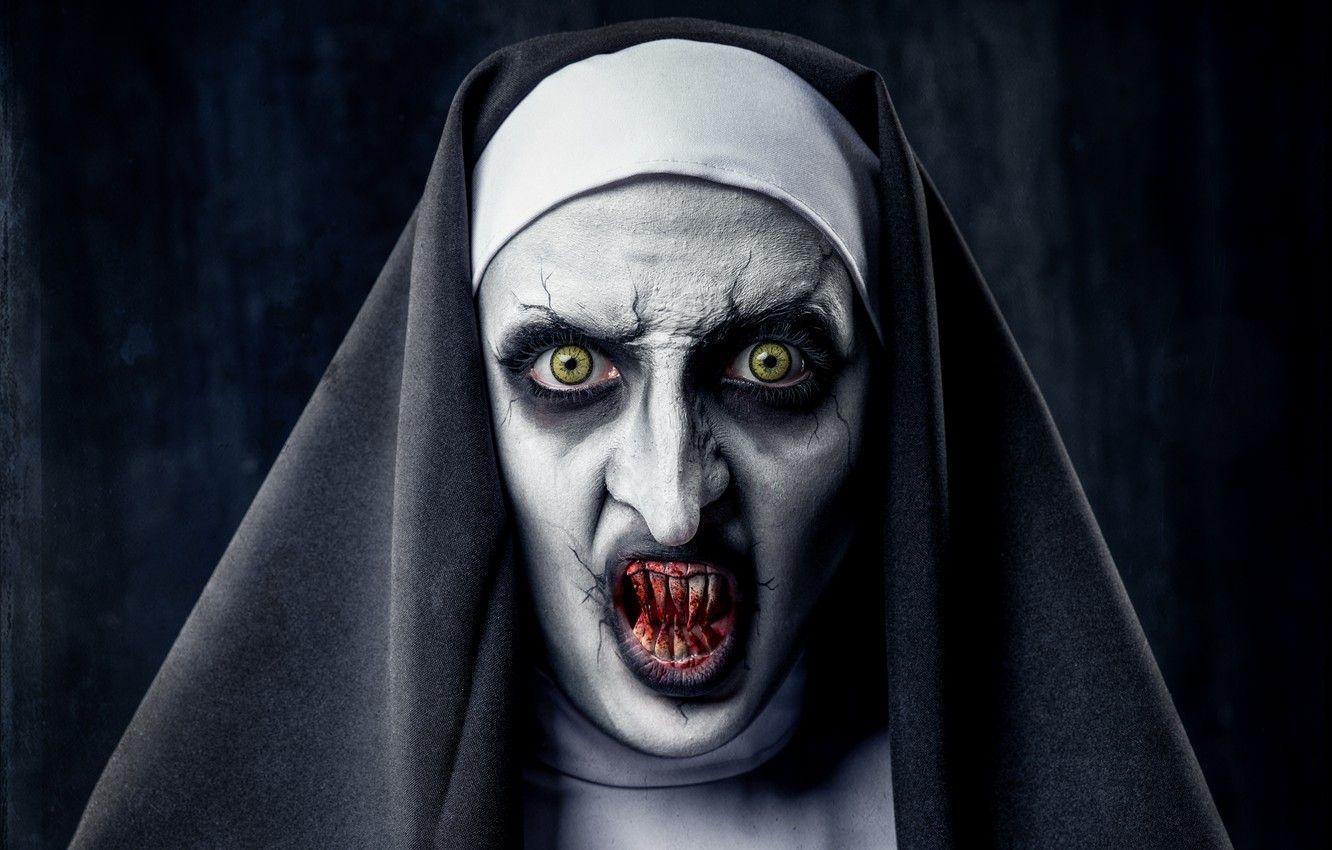 1332x850 Wallpaper blood, fangs, horror, nun image for desktop