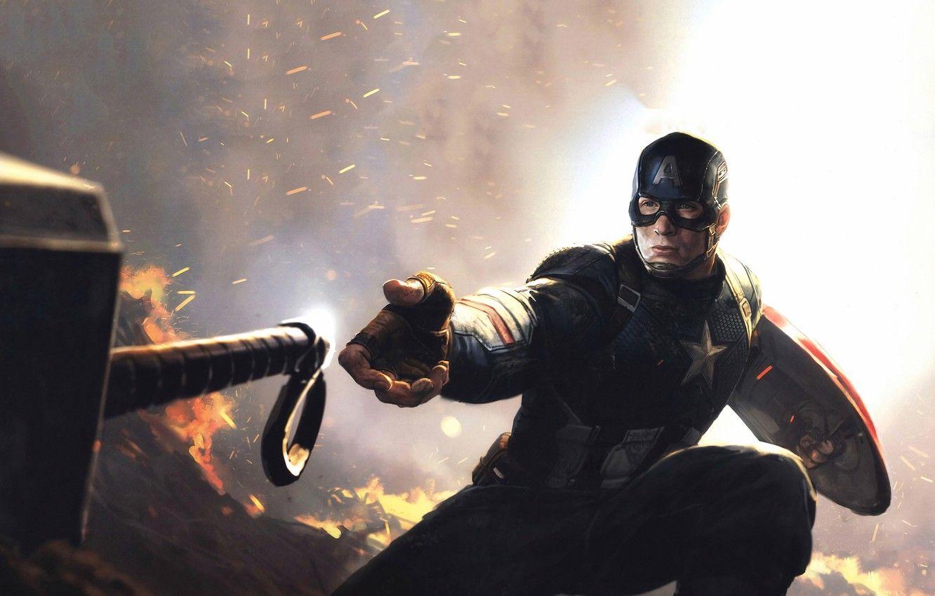 1332x850 Wallpaper fire, hammer, hero, male, Captain America