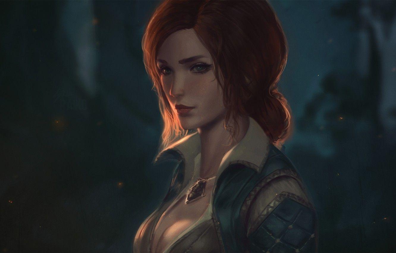 1332x850 Wallpaper girl, red, art, witcher, triss merigold
