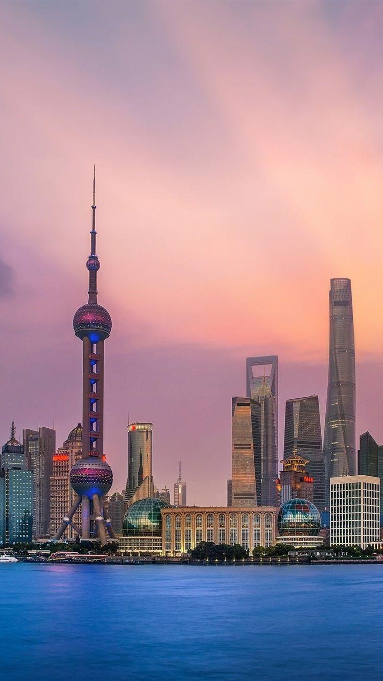 750x1334 Shanghai, China, city, skyscrapers, tower, sea 750x1334