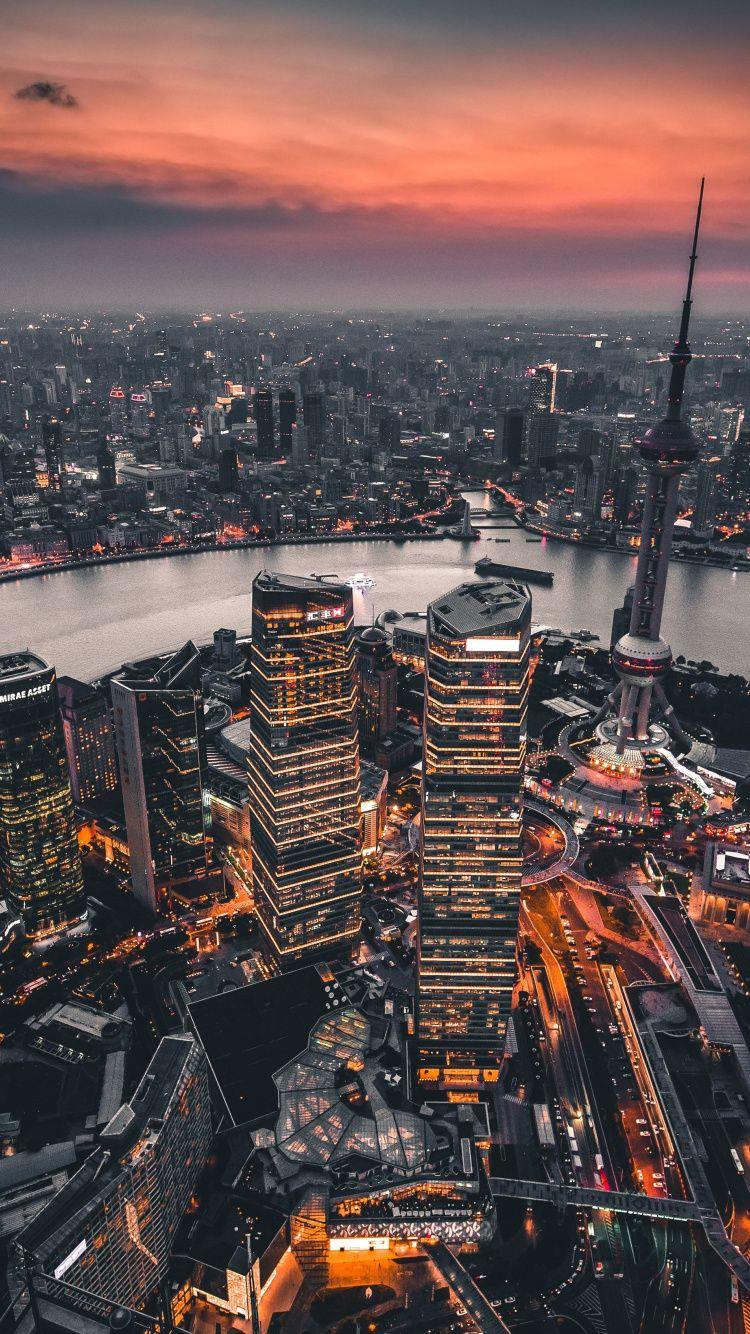 750x1334 Download 750x1334 wallpaper shanghai, cityscape, evening