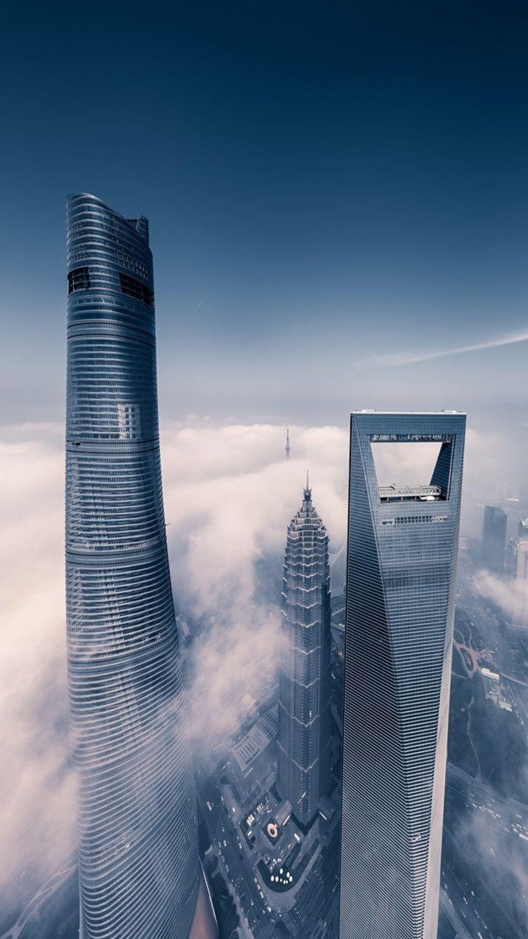 750x1334 Shanghai Skyscraper Fog Clouds iPhone iPhone 6S