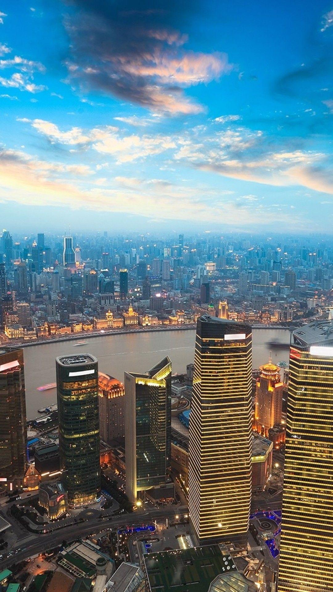 1080x1920 Download 1080x1920 China Shanghai, Clouds, Skyscrapers