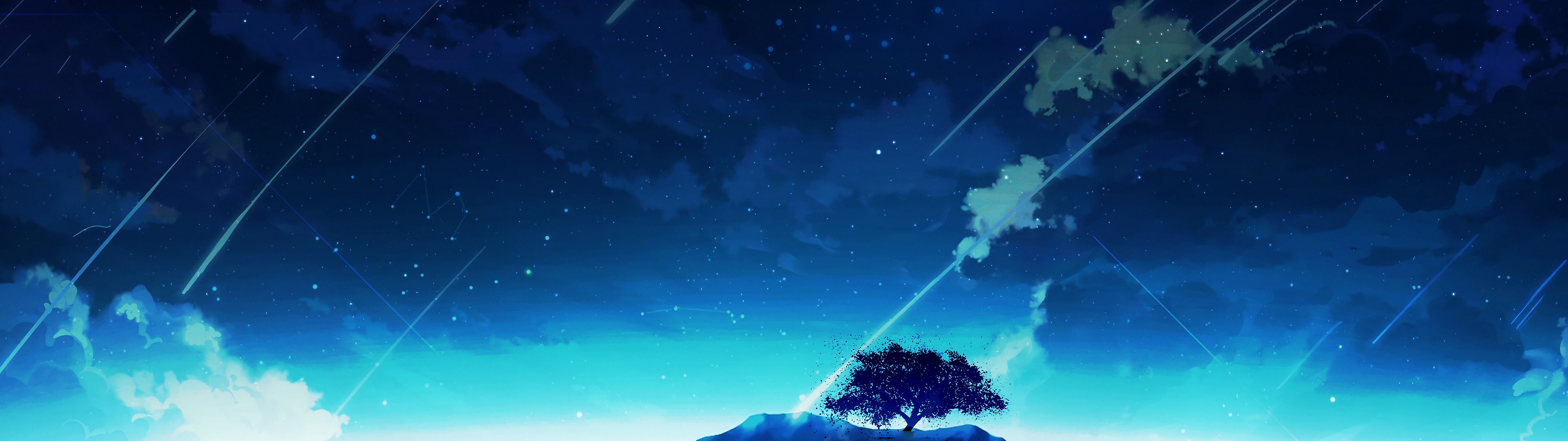 7680x2160 Anime Scenery Night Sky Clouds Horizon