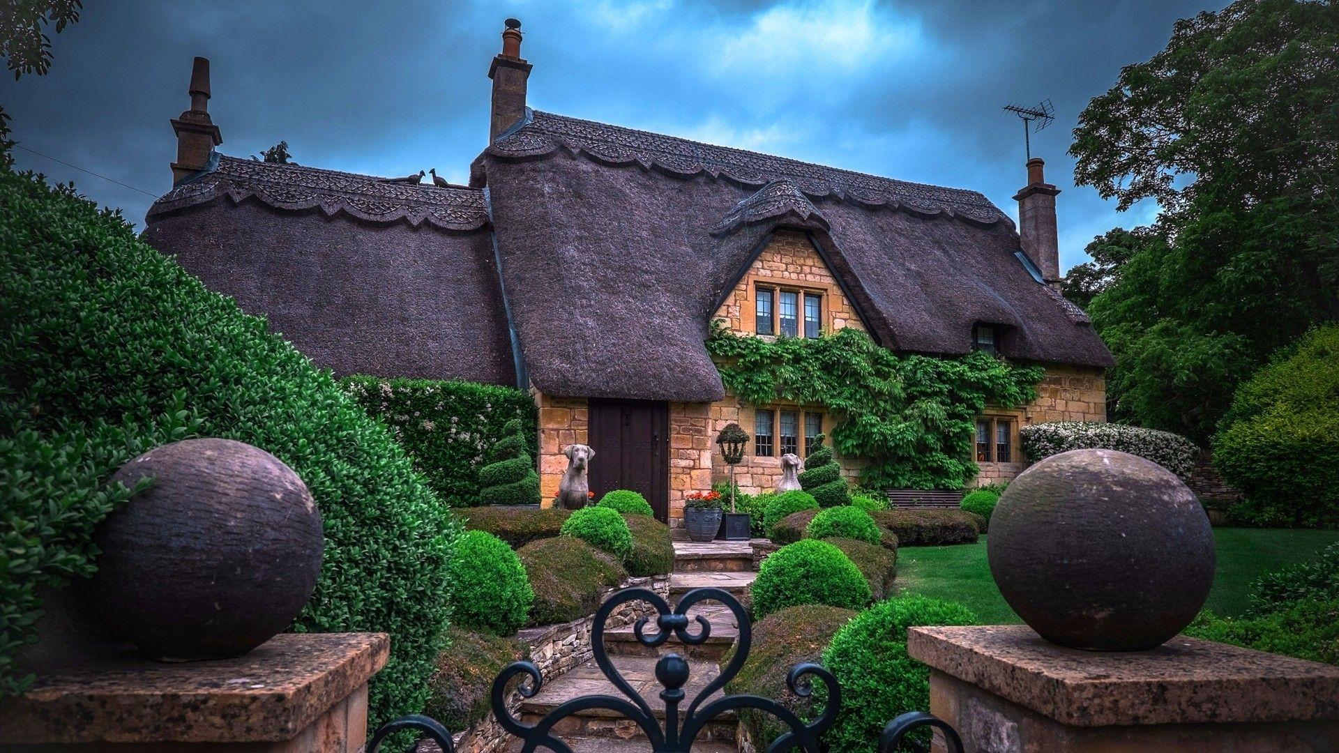 1920x1080 Houses, Cotswold, Cottage, Path, Landscape, Trees, Garden