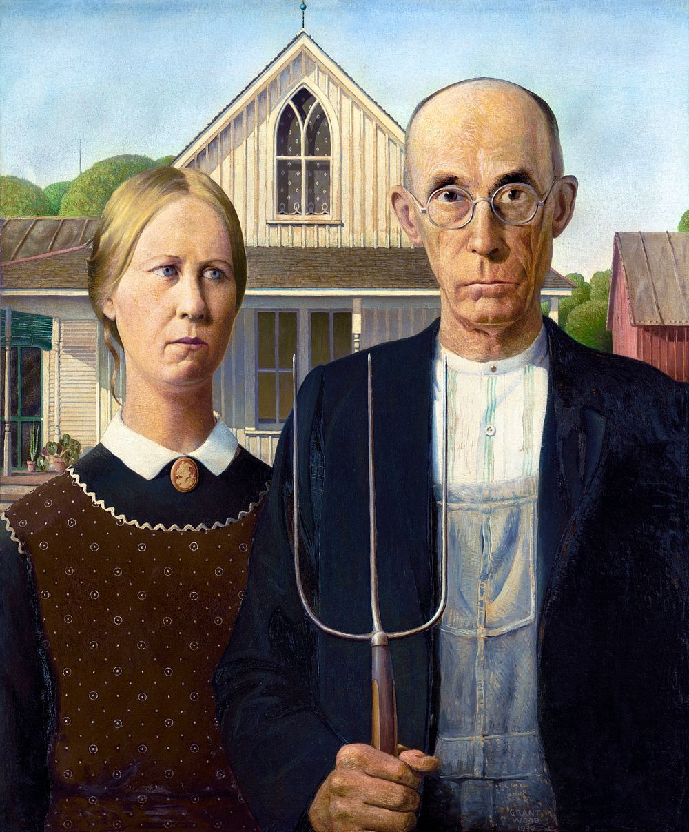 1000x1207 Grant Wood's American Gothic, Landscape