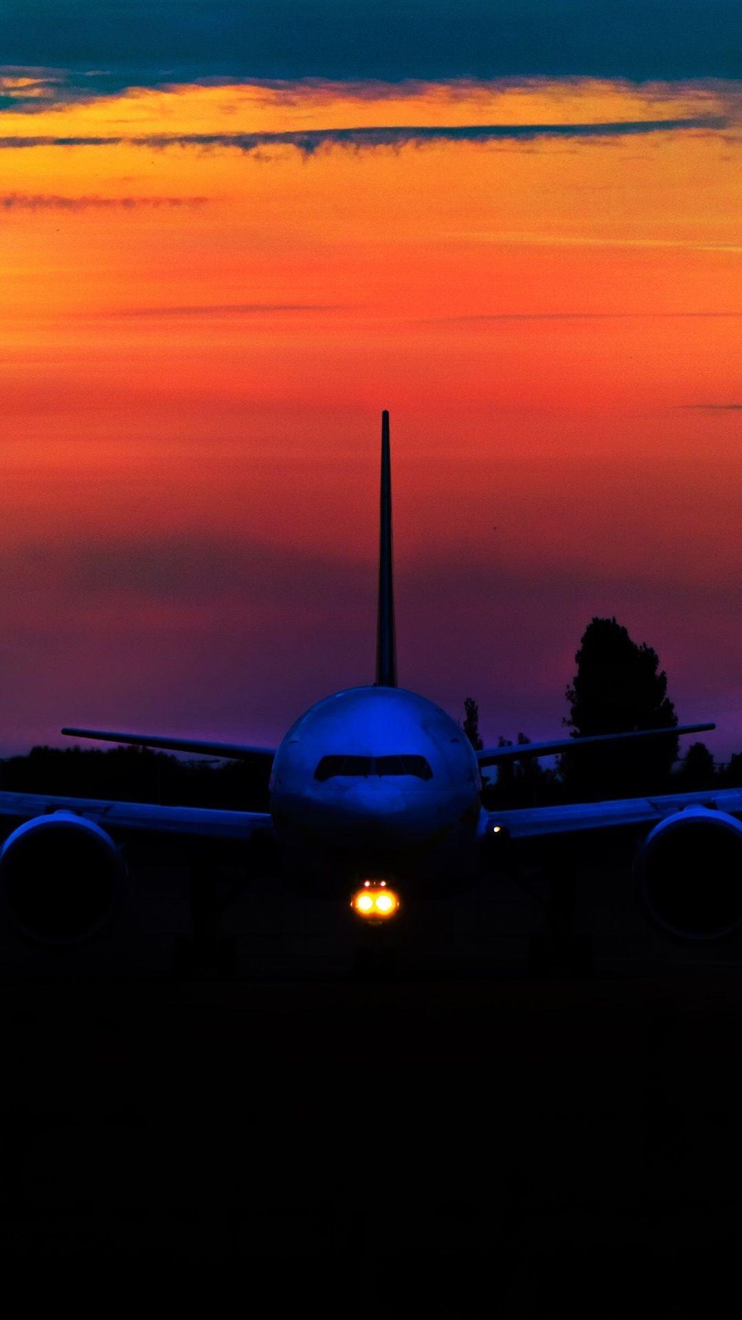 1080x1920 Airplane At Sunset, Front View, Night 1080x1920 IPhone 8 7 6