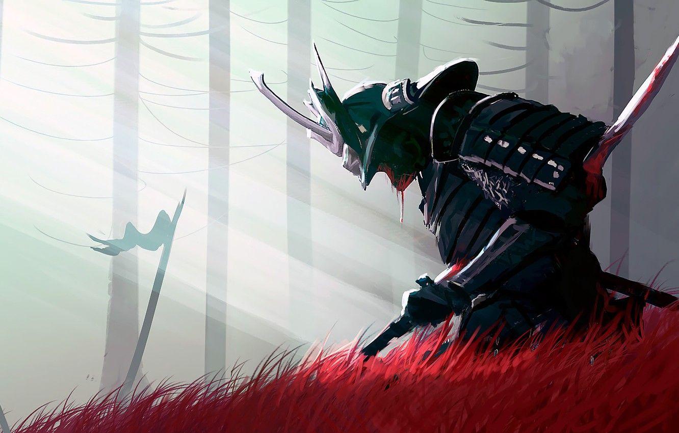 1332x850 Wallpaper sword, blood, fantasy, armor, weapon, katana