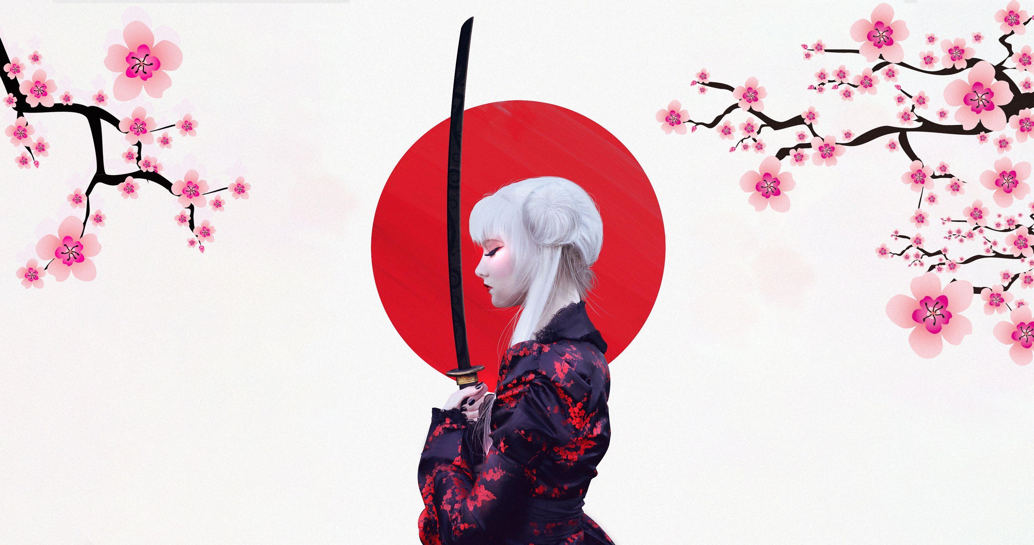 3300x1740 Anime Girl Samurai, HD Anime, 4k Wallpaper, Image