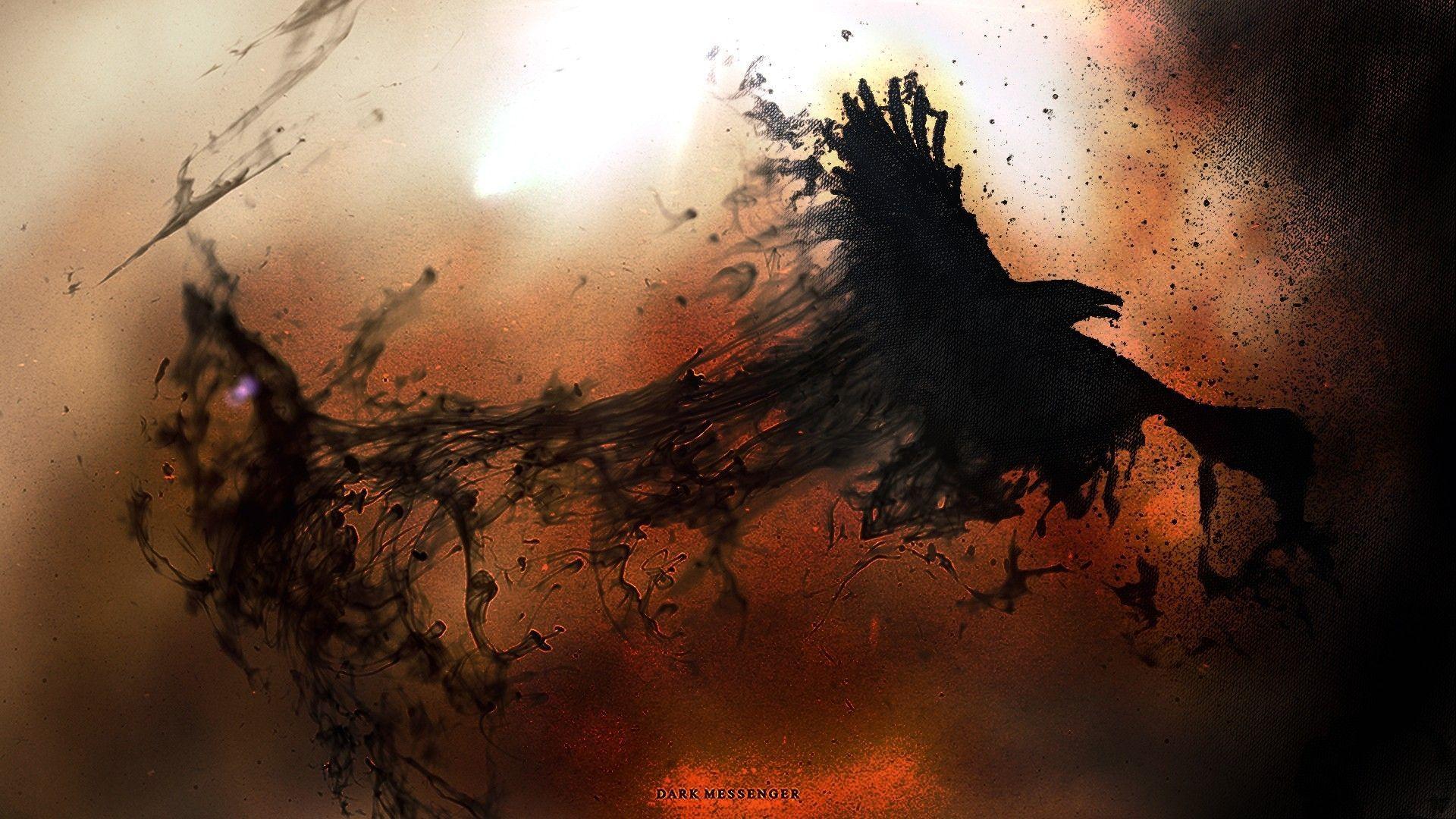 1920x1080 smoke, #dark, #fantasy art, #abstract, #crow, #digital art