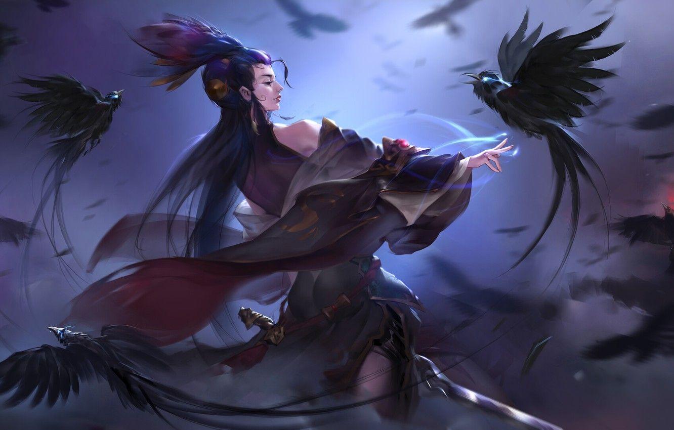 1332x850 Wallpaper Girl, Bird, Birds, Style, Girl, Fantasy, Art