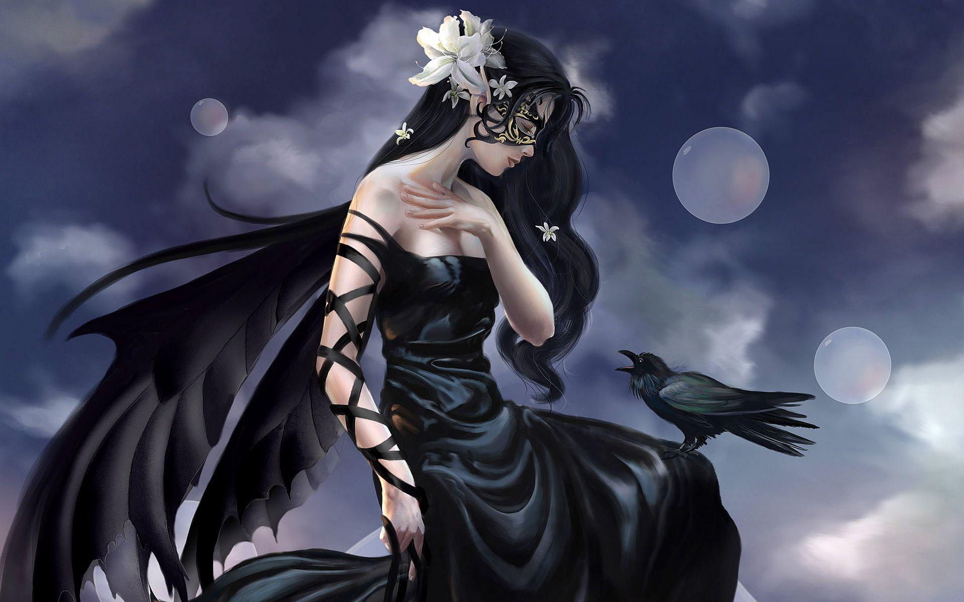 1920x1200 Crow Girl Fantasy Art wallpaperx1200