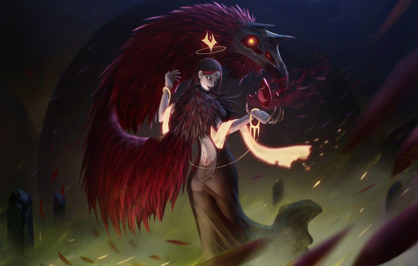 1332x850 Wallpaper Girl, Girl, Magic, Fantasy, Art, Fiction, Crow