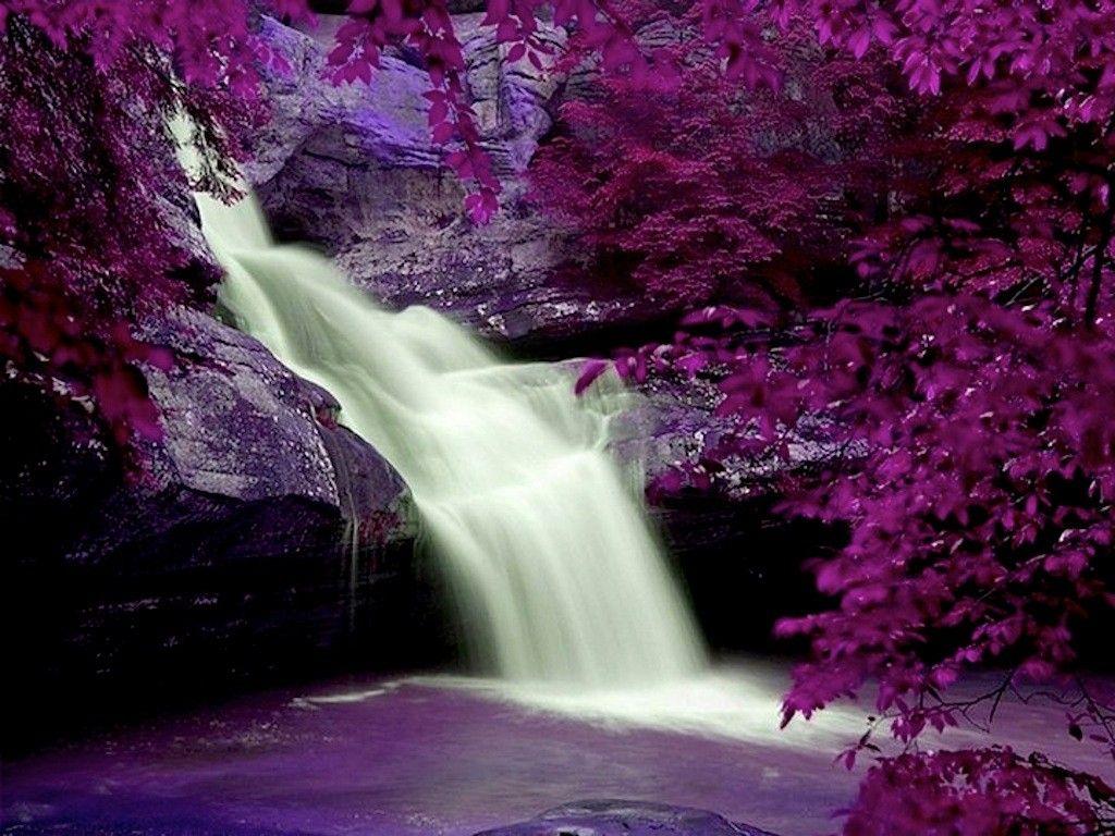 1024x768 Waterfall: Waterfalls Burgundy Falls Water Purple Red Dark Rich Deep