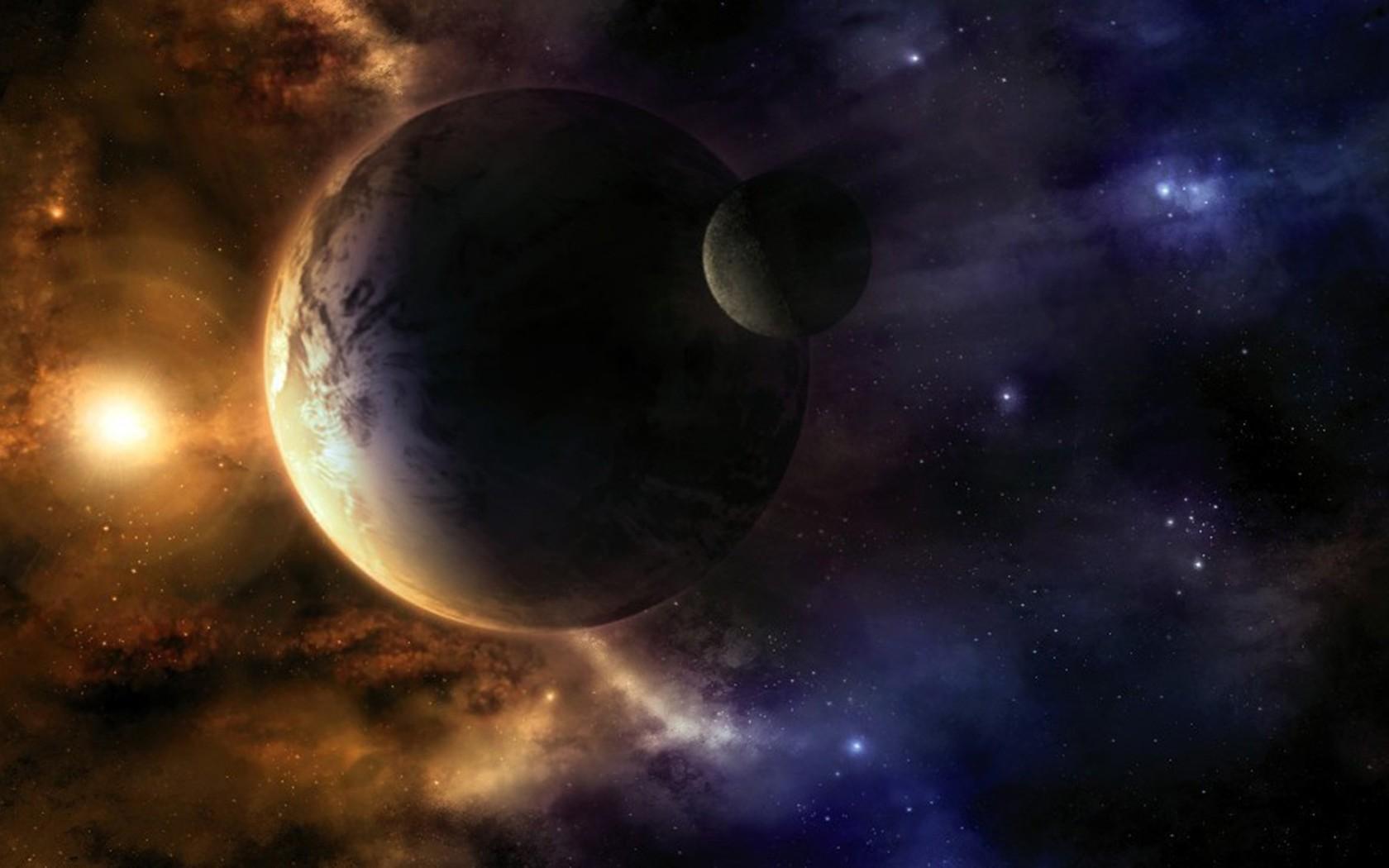 1680x1050 Moon Black Earth Orbit Planet Planet Wallpaper Space