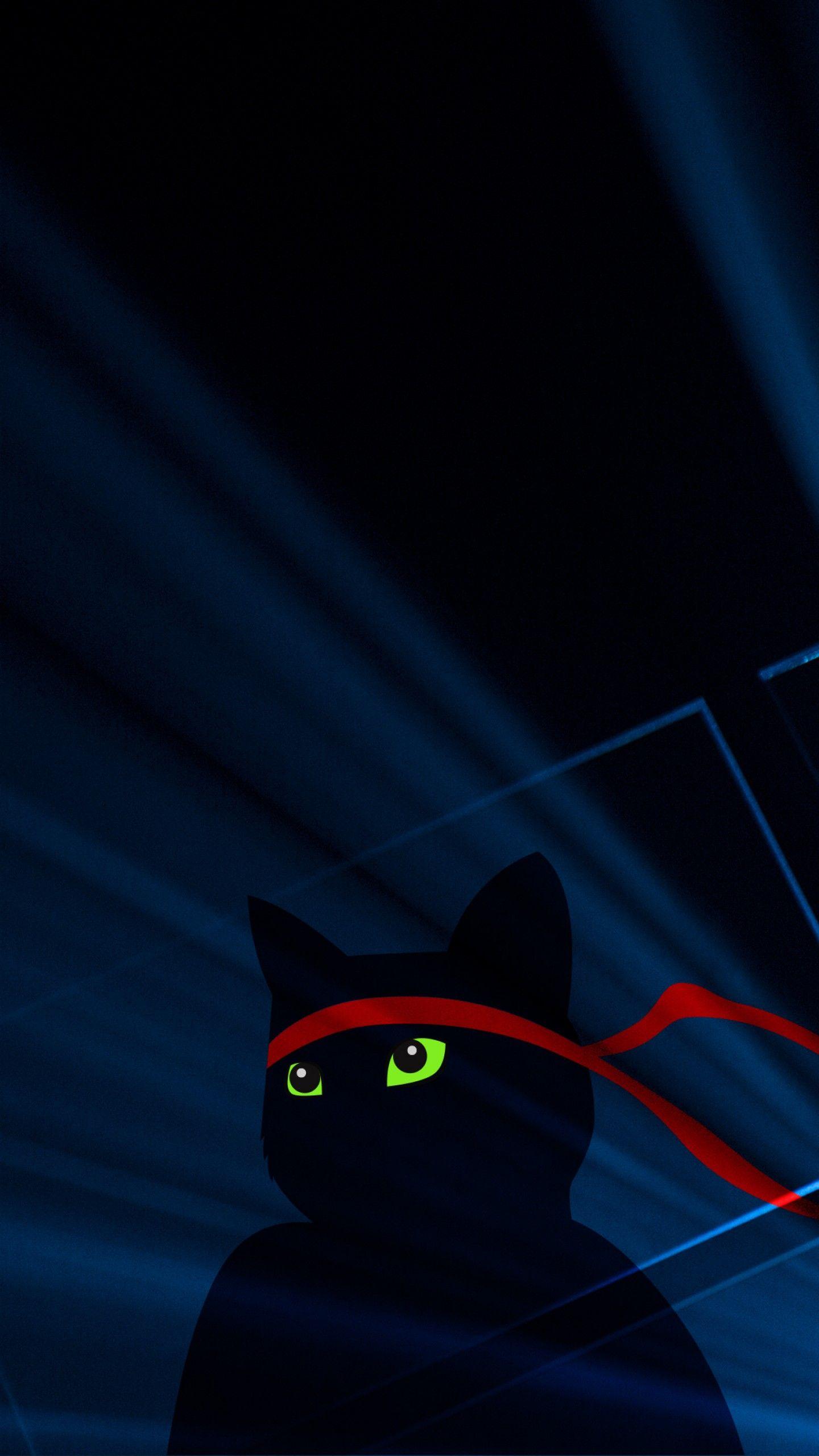 1440x2560 Wallpaper Windows Ninja Cat, Anniversary update, Dark