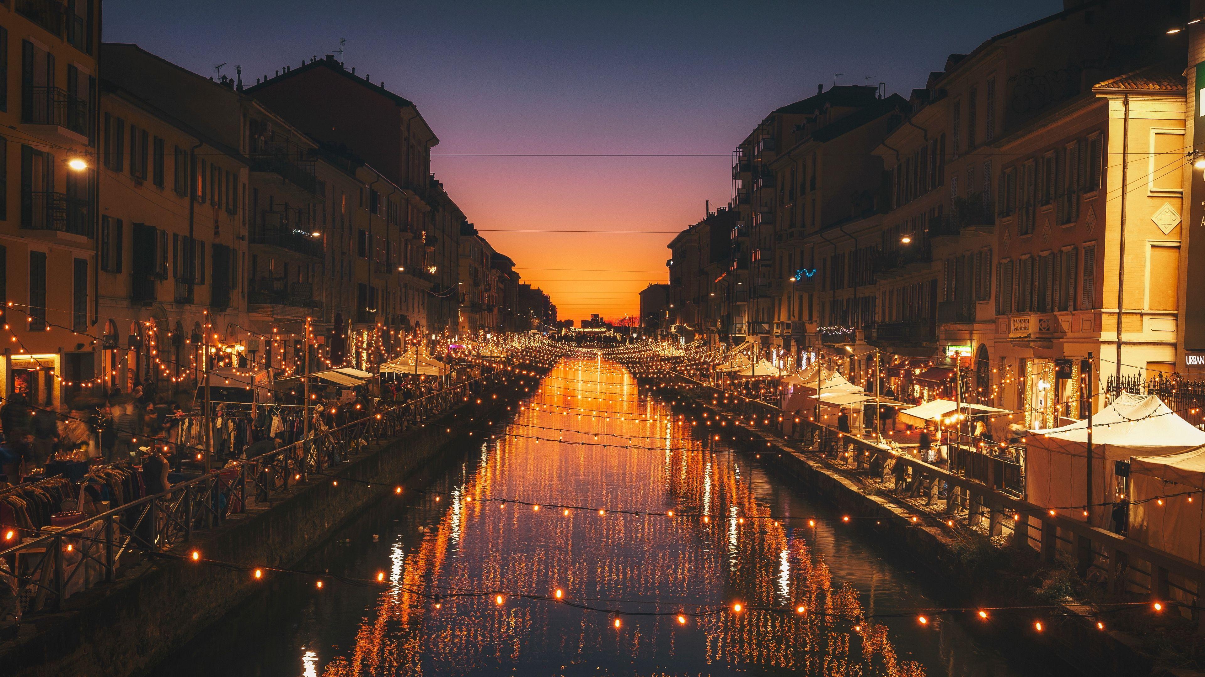 3840x2160 Download wallpaper 3840x2160 milan, italy, river, evening