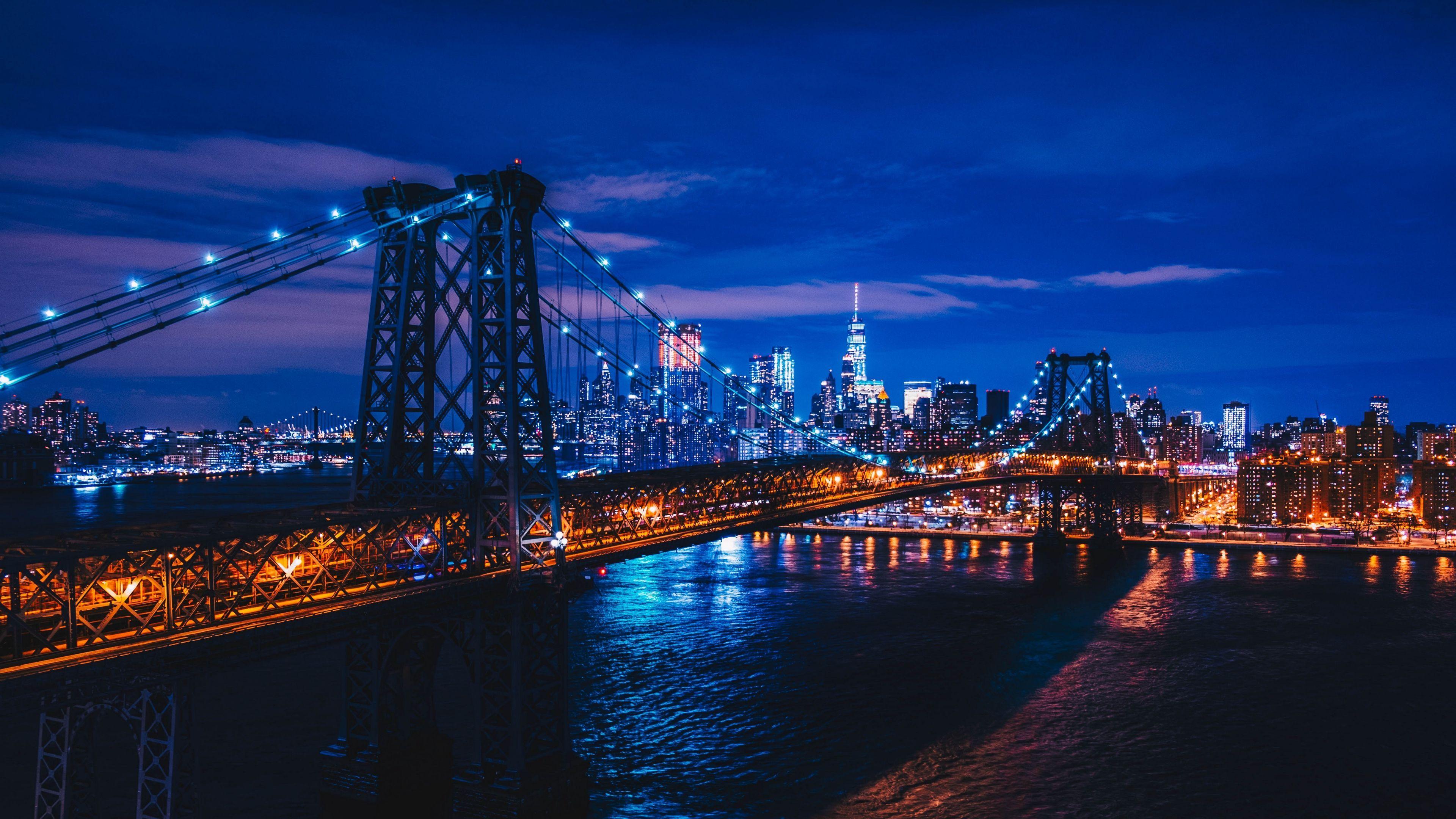 3840x2160 Download wallpaper 3840x2160 new york, usa, night city, bridge 4k uhd 16:9 HD background. Williamsburg bridge, Brooklyn bridge new york, Night city